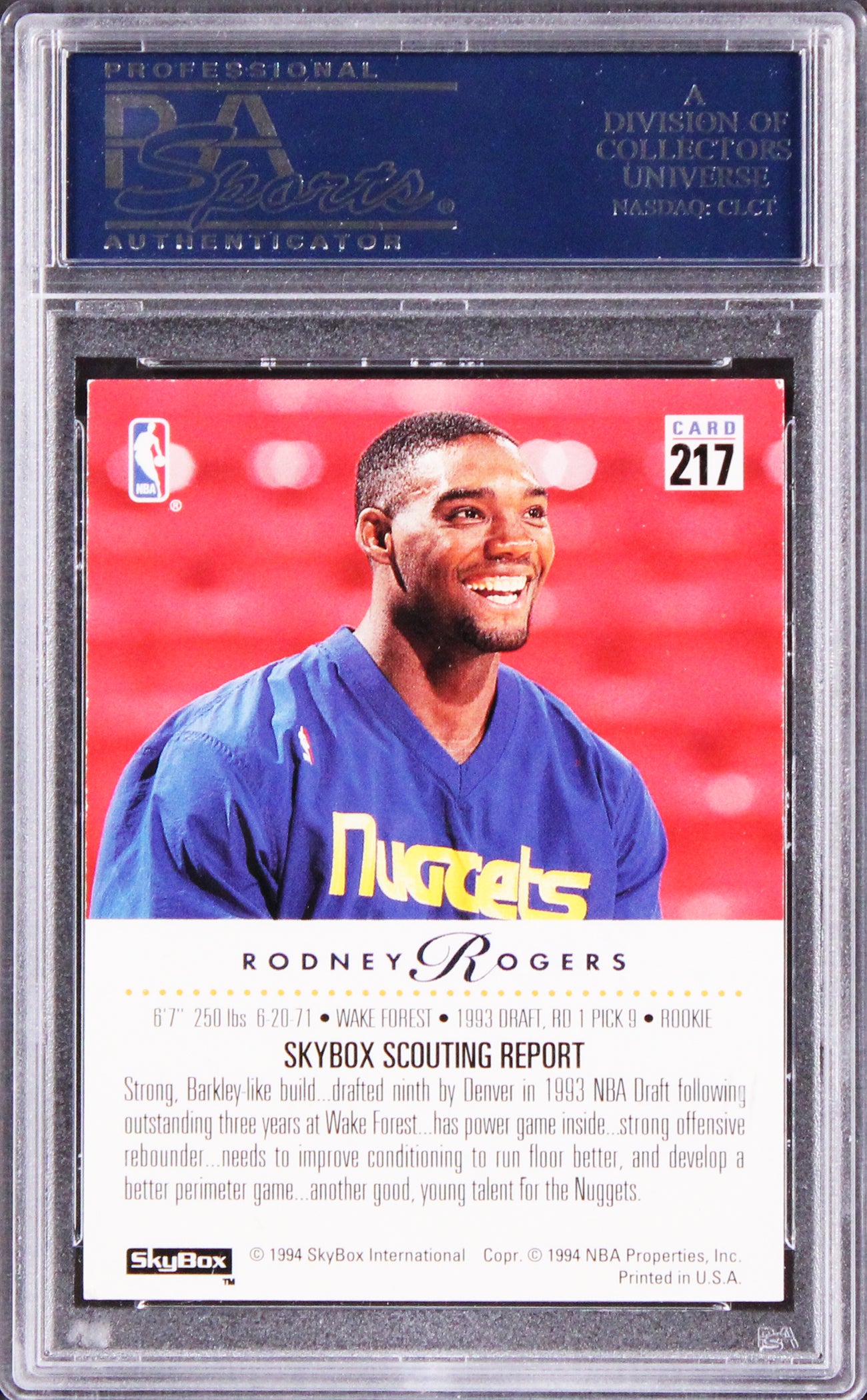 Nuggets Rodney Rogers Authentic Signed 1993 Skybox Premium #217 Card PSA Slab