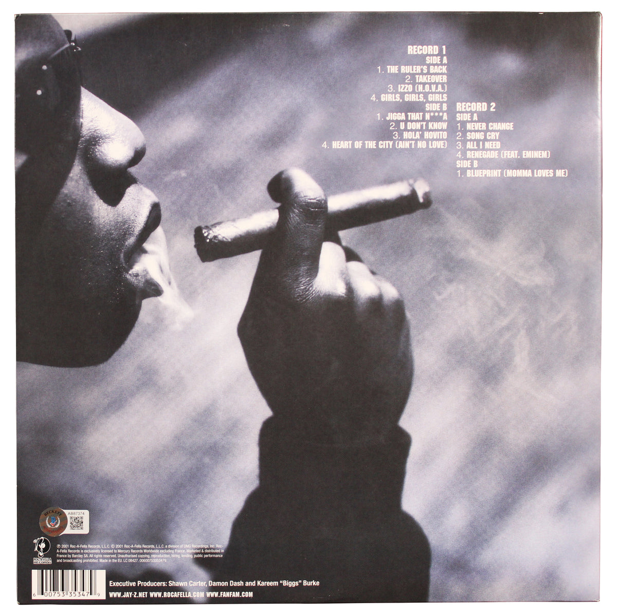 Jay-Z Authentic Signed The Blueprint Album Cover W/ Vinyl BAS #AB87374