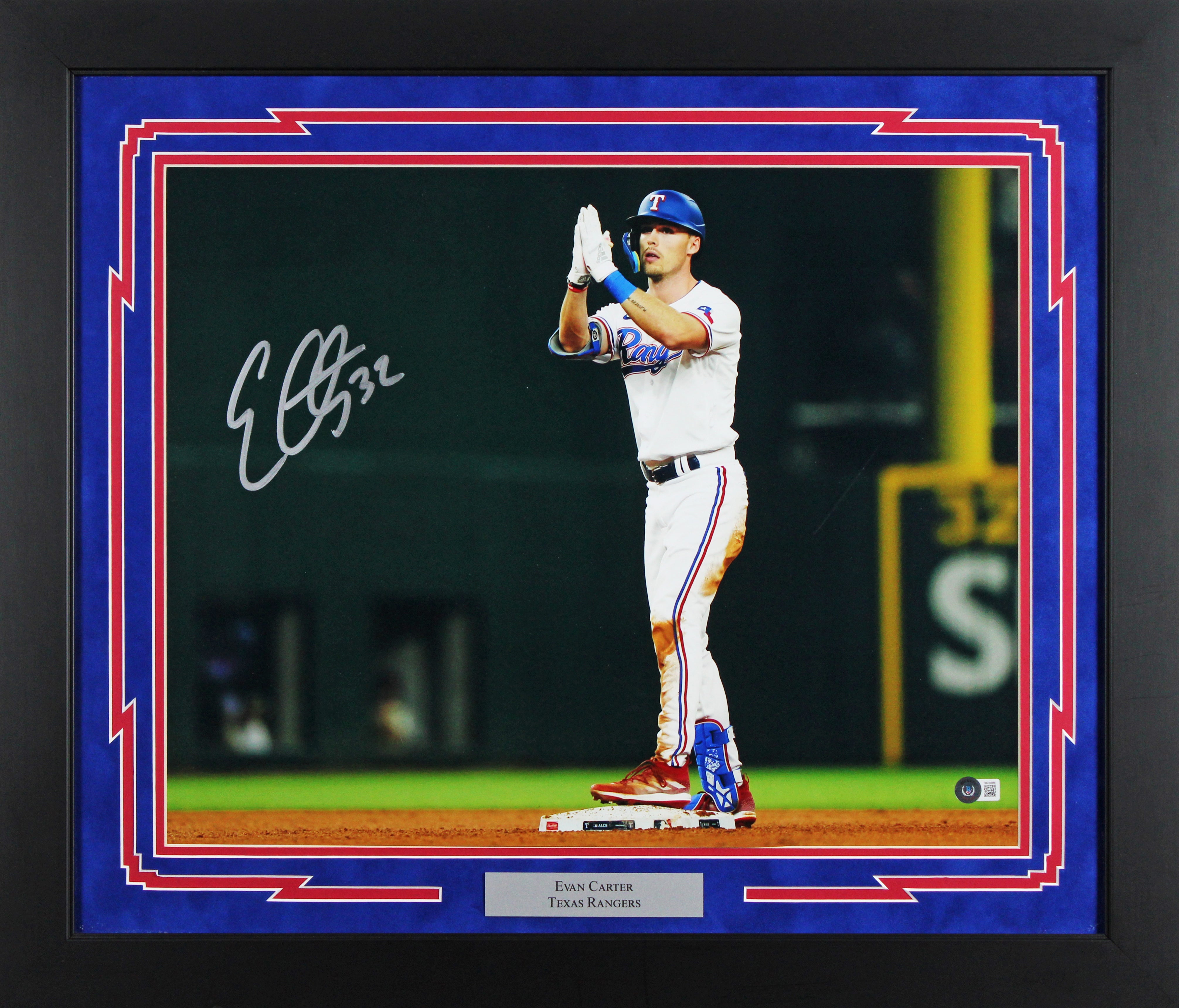Rangers Evan Carter Authentic Signed 16x20 Framed Photo BAS Witnessed #1W234886