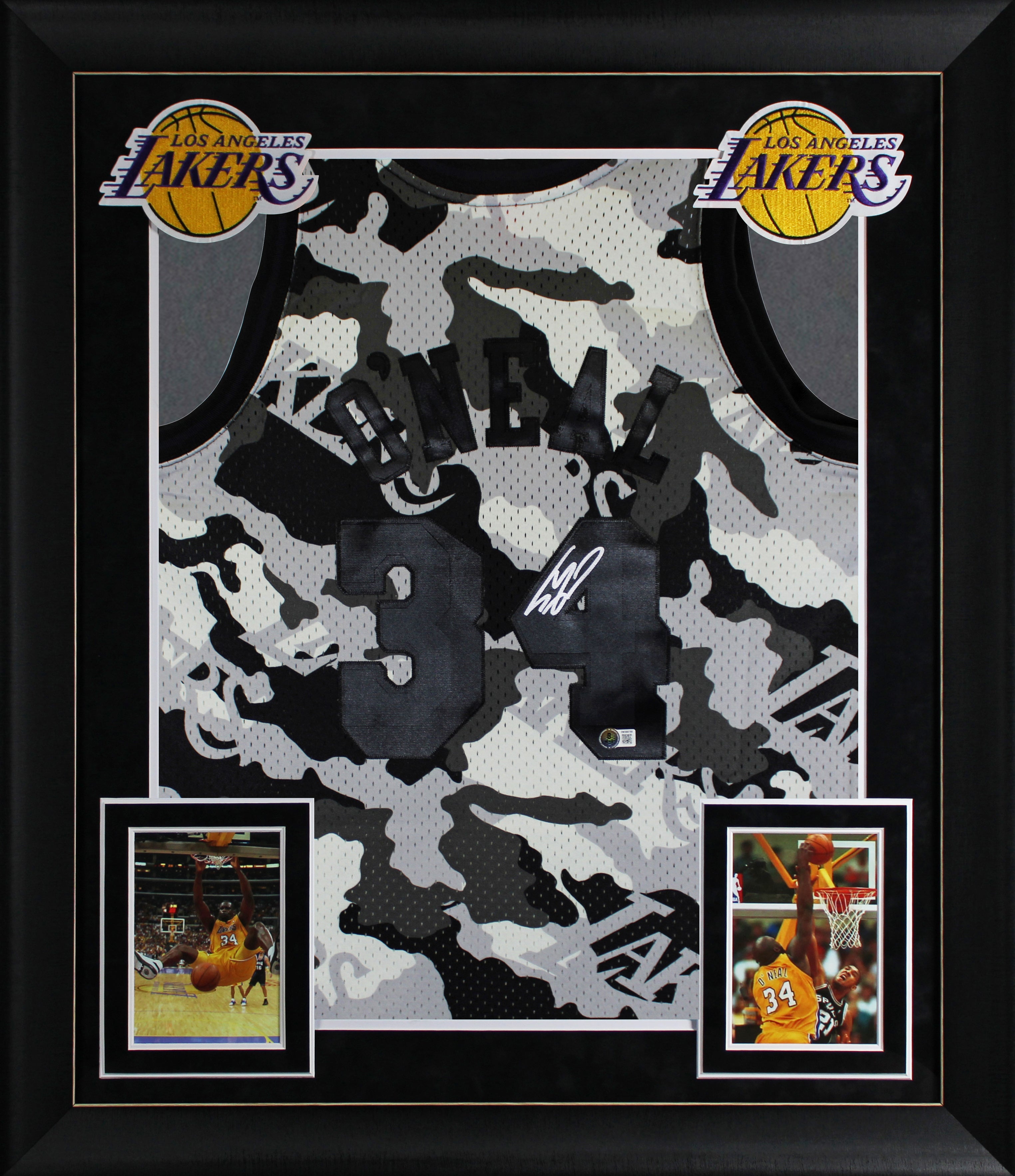 Lakers Shaquille O'Neal Signed Alt Camo M&N 96-97 HWC Swingman Framed Jersey BAS
