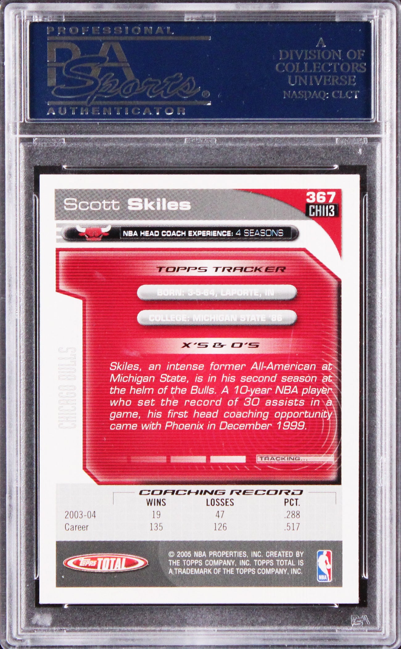 Bulls Scott Skiles Authentic Signed 2004 Topps Total #367 Card PSA/DNA Slabbed