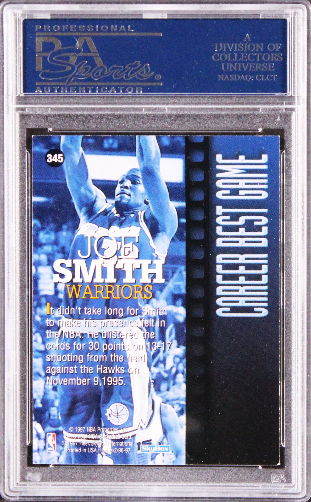Warriors Joe Smith Authentic Signed 1997 Hoops #345 Card PSA/DNA Slabbed