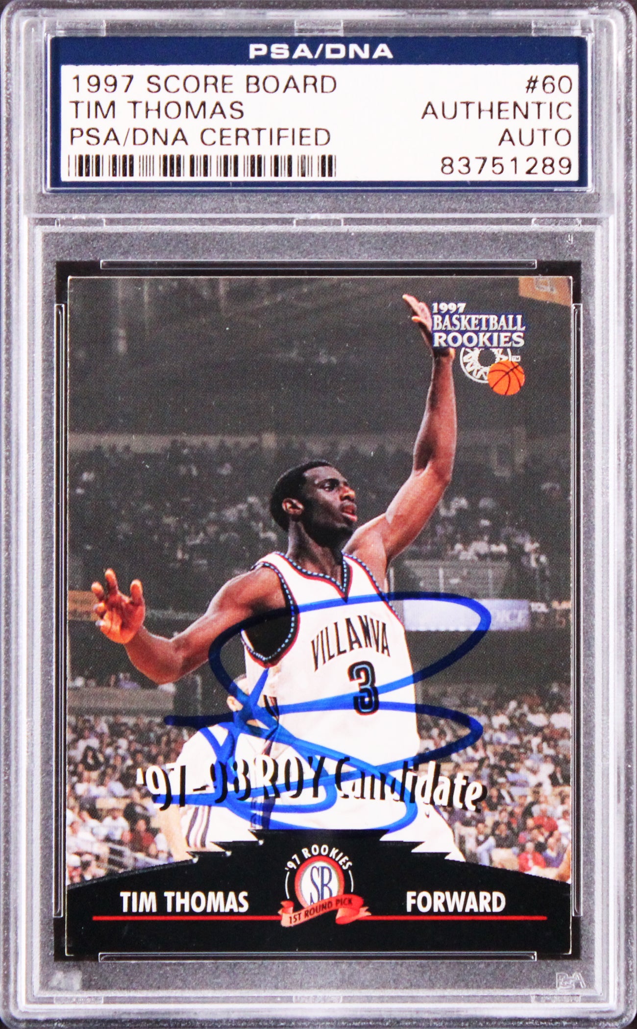 Tim Thomas Authentic Signed 1997 Score Board #60 Card PSA/DNA Slabbed