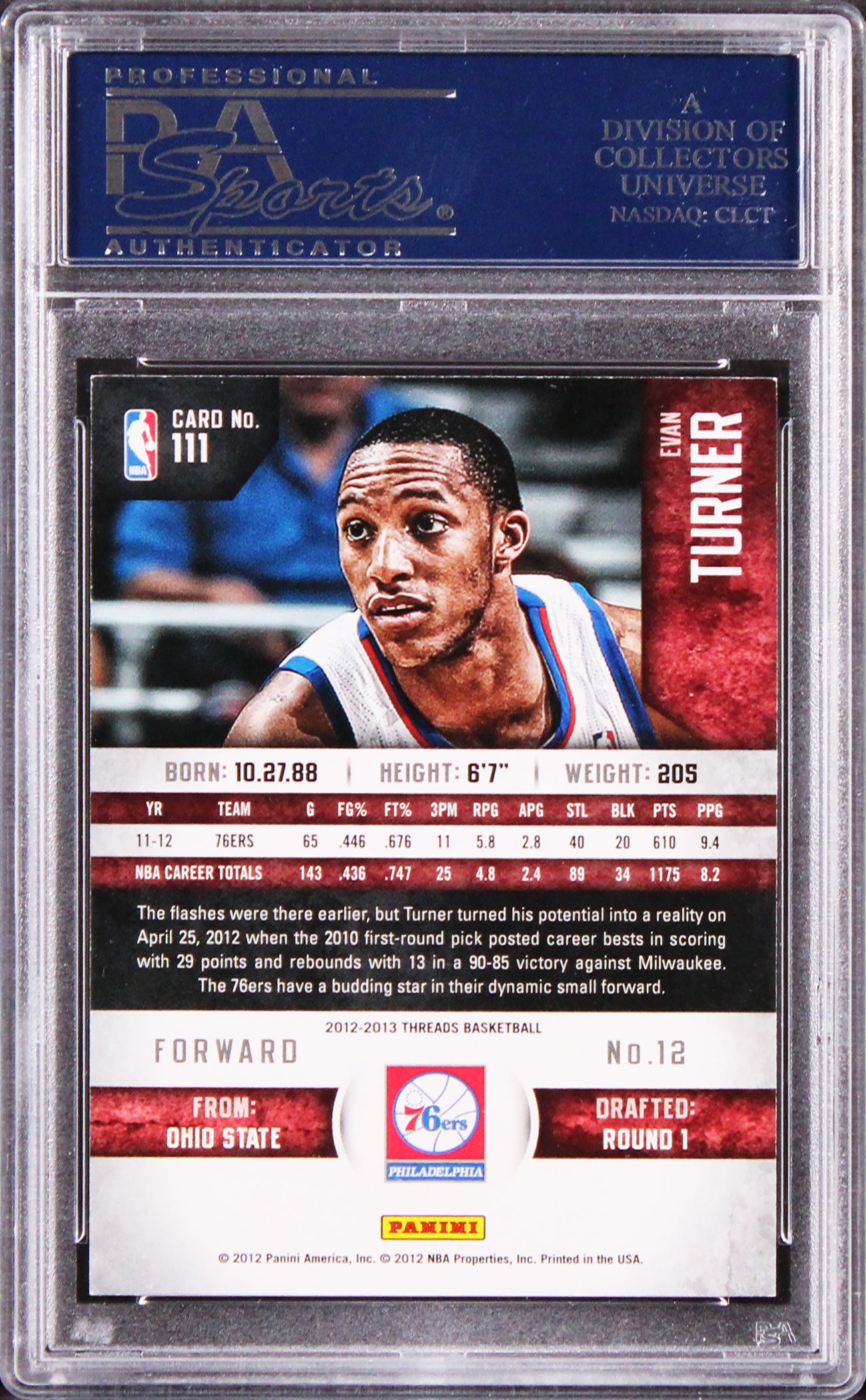 76ers Evan Turner Authentic Signed 2012 Panini Contenders #111 Card PSA/DNA Slab