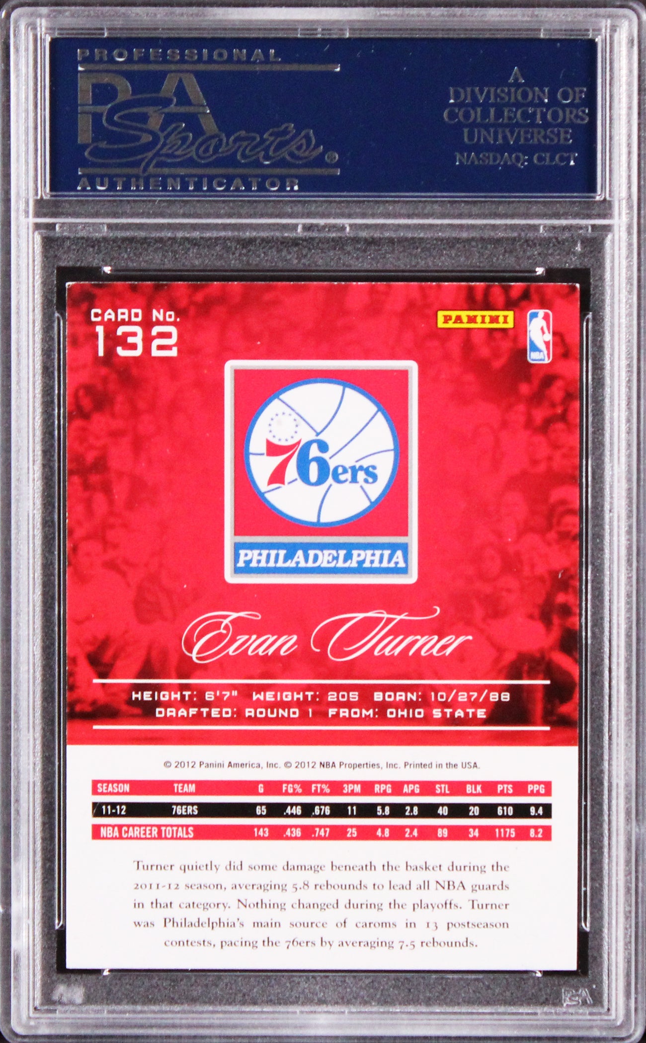76ers Evan Turner Authentic Signed 2012 Panini Prestige #132 Card PSA/DNA Slab
