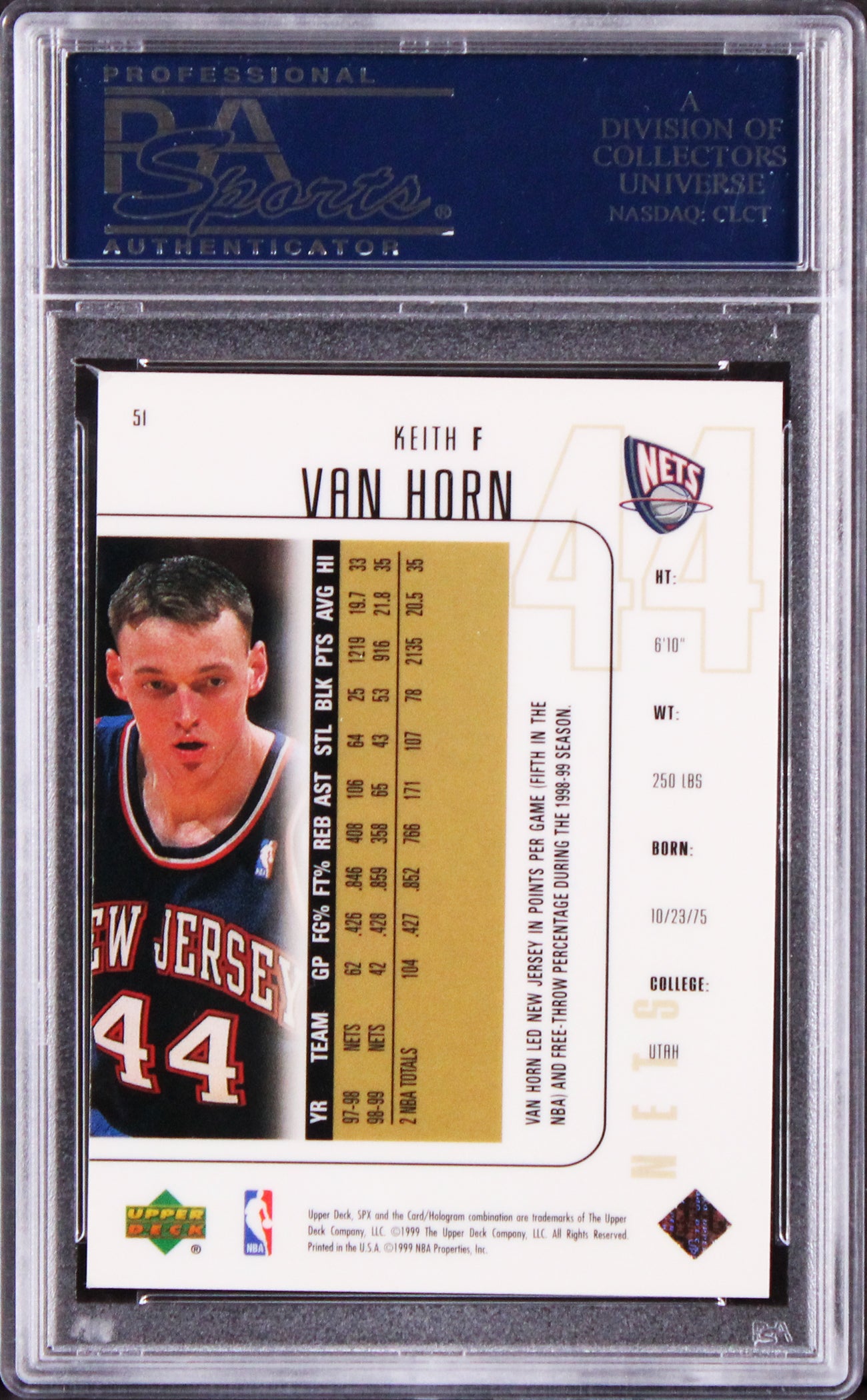 Nets Keith Van Horn Authentic Signed 1999 Spx #51 Card PSA/DNA Slabbed