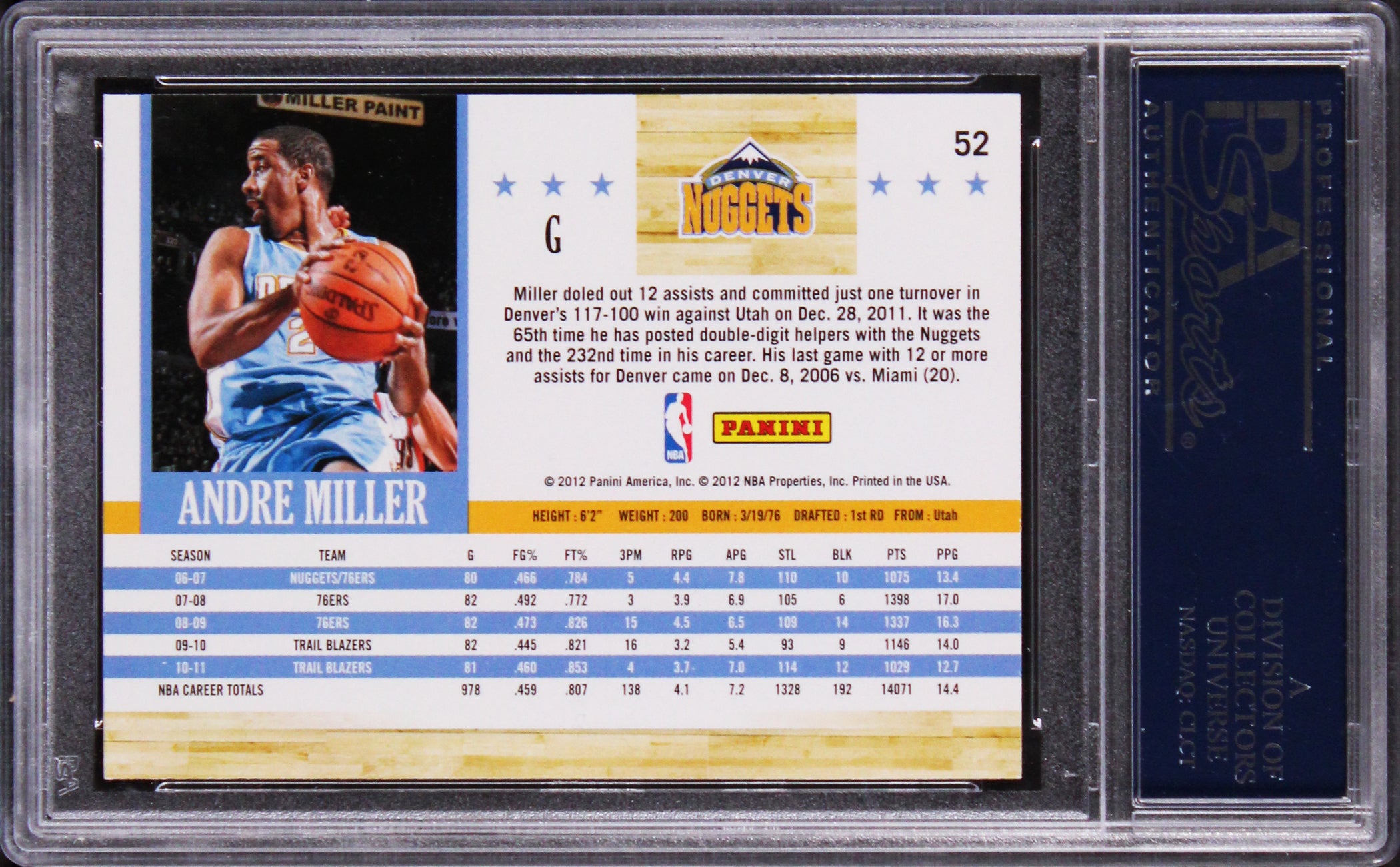 Nuggets Andre Miller Authentic Signed 2011 Panini Hoops #52 Card PSA/DNA Slabbed