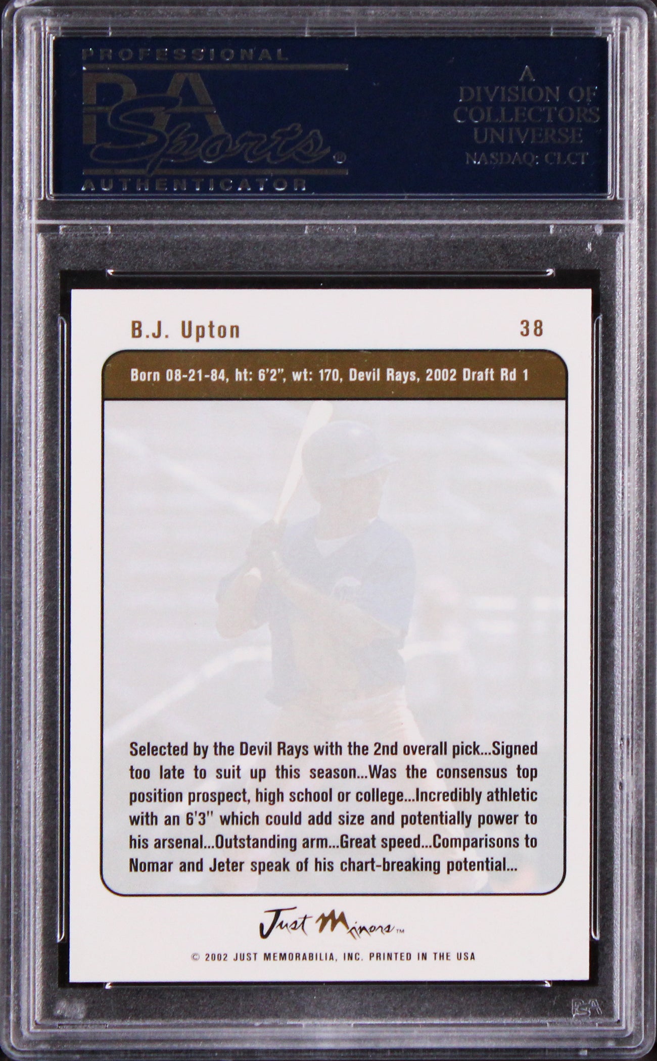 Melvin (BJ) Upton Authentic Signed 2002 Justifiable #38 Rookie Card PSA/DNA Slab