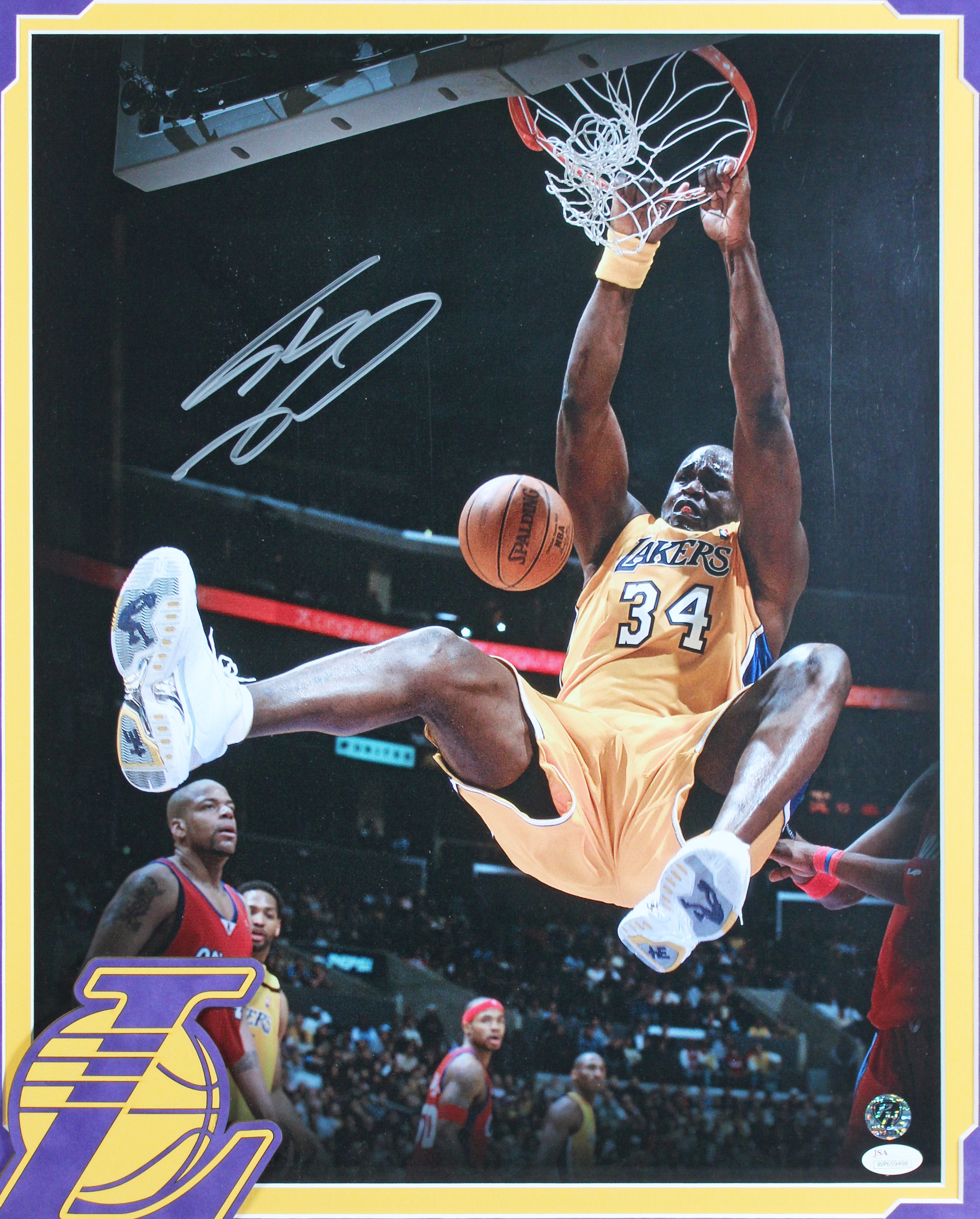 Lakers Shaquille O'Neal Signed 16x20 Framed Vertical Dunking Photo JSA #WP659498