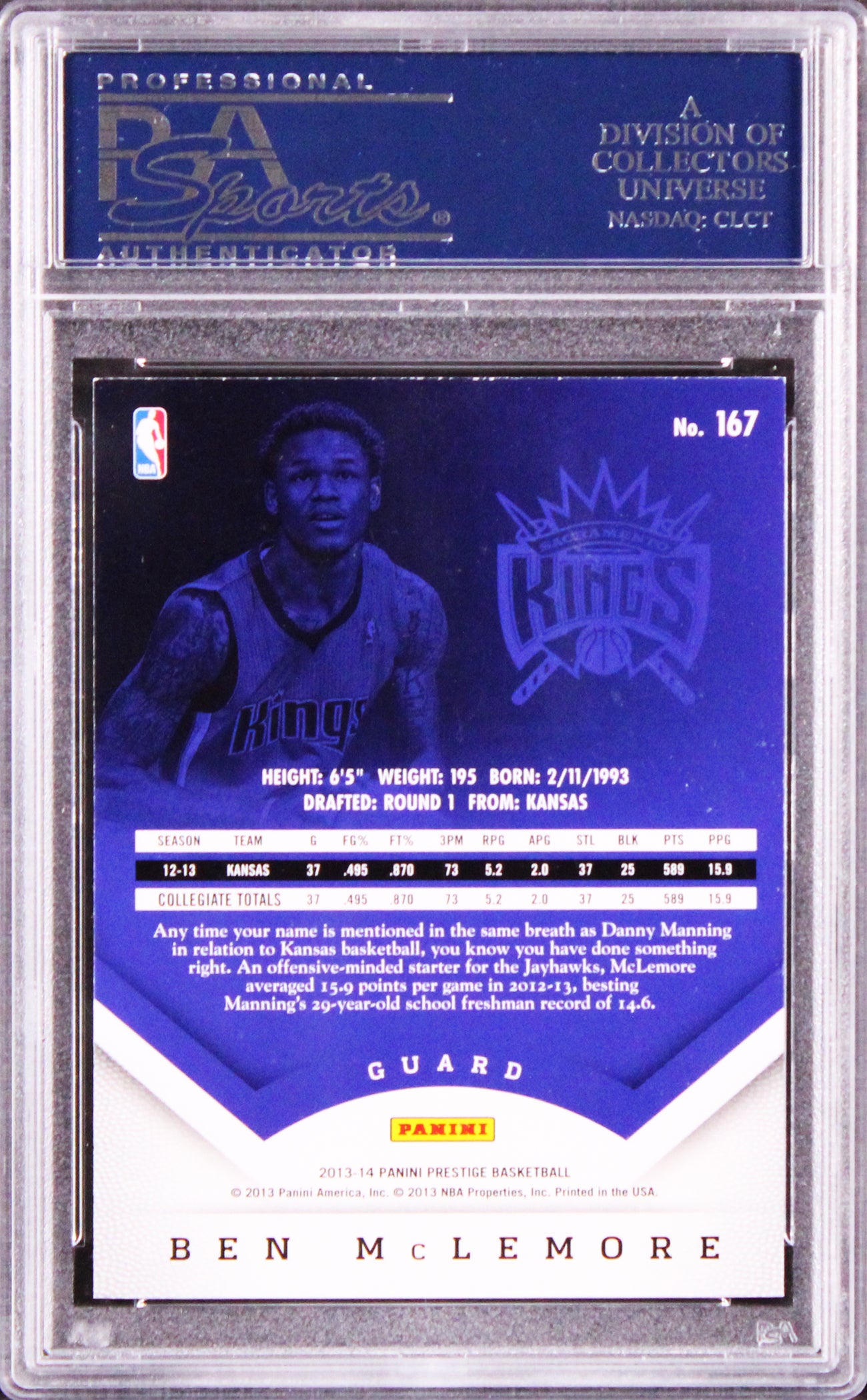 Kings Ben McLemore Signed 2013 Panini Prestige #167 Rookie Card PSA/DNA Slabbed