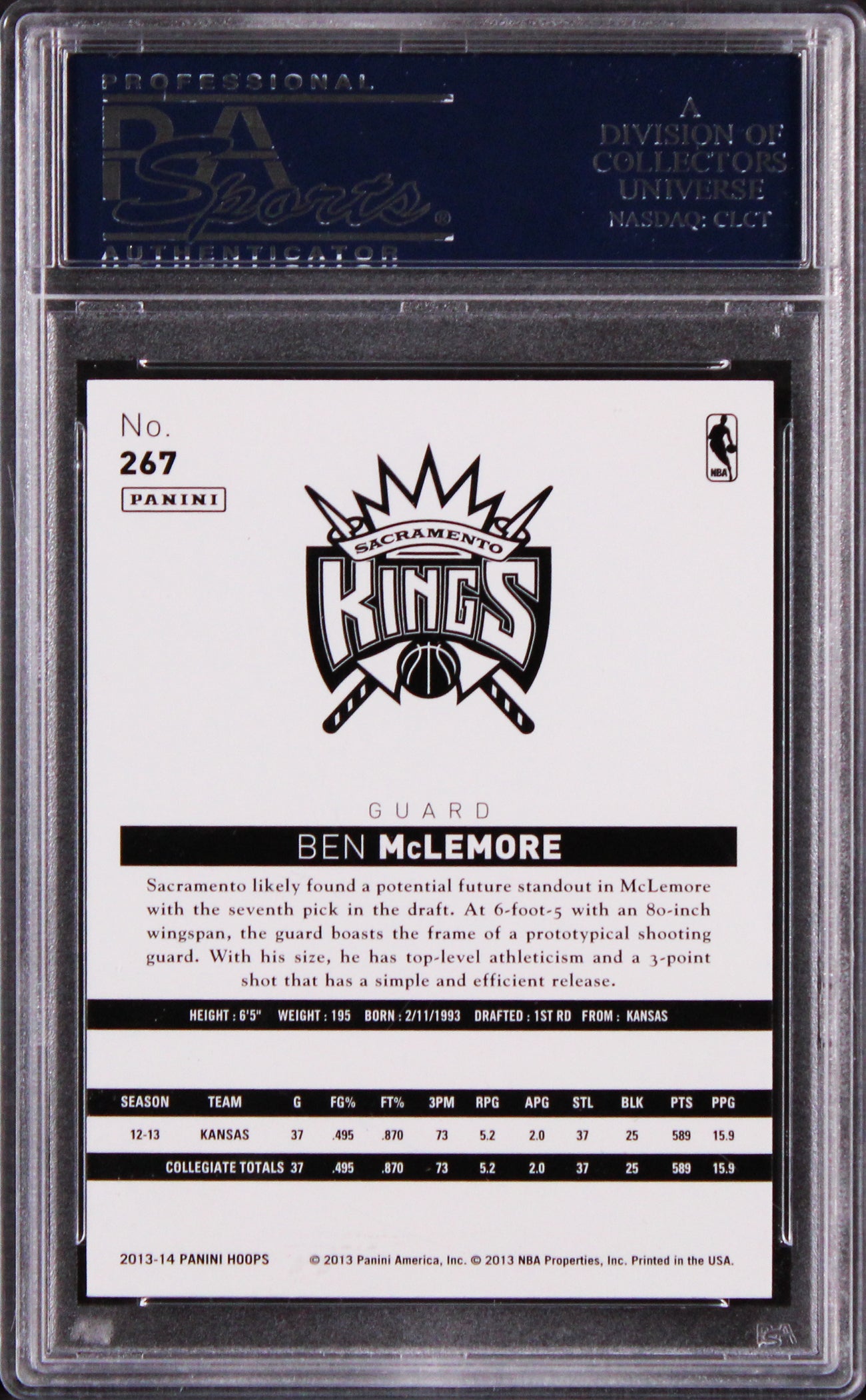 Kings Ben McLemore Authentic Signed 2013 Panini Hoops #267 Rookie Card PSA Slab