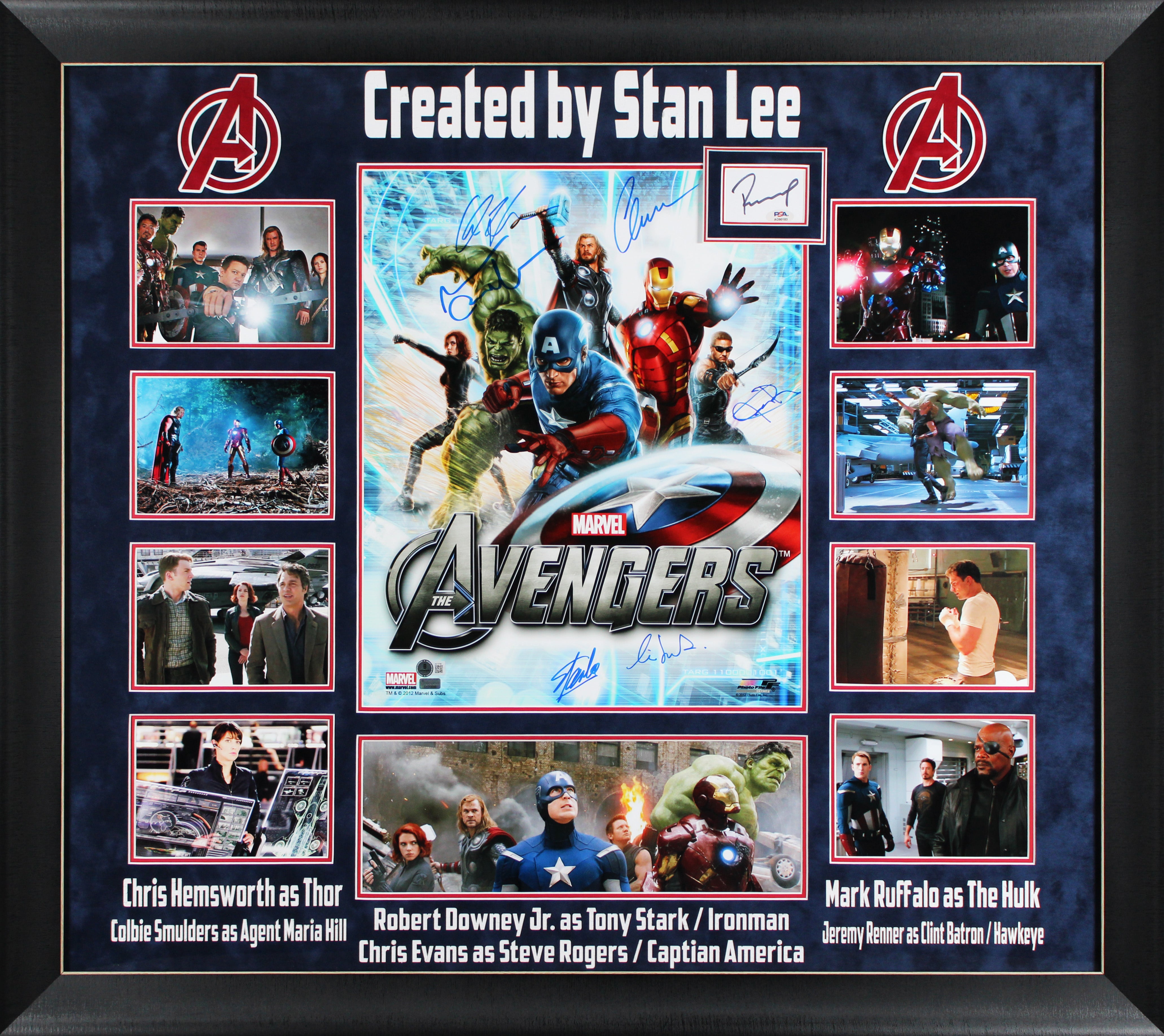 The Avengers (7) Lee, Downey, Hemsworth, Evans +3 Signed Framed Display BAS PSA