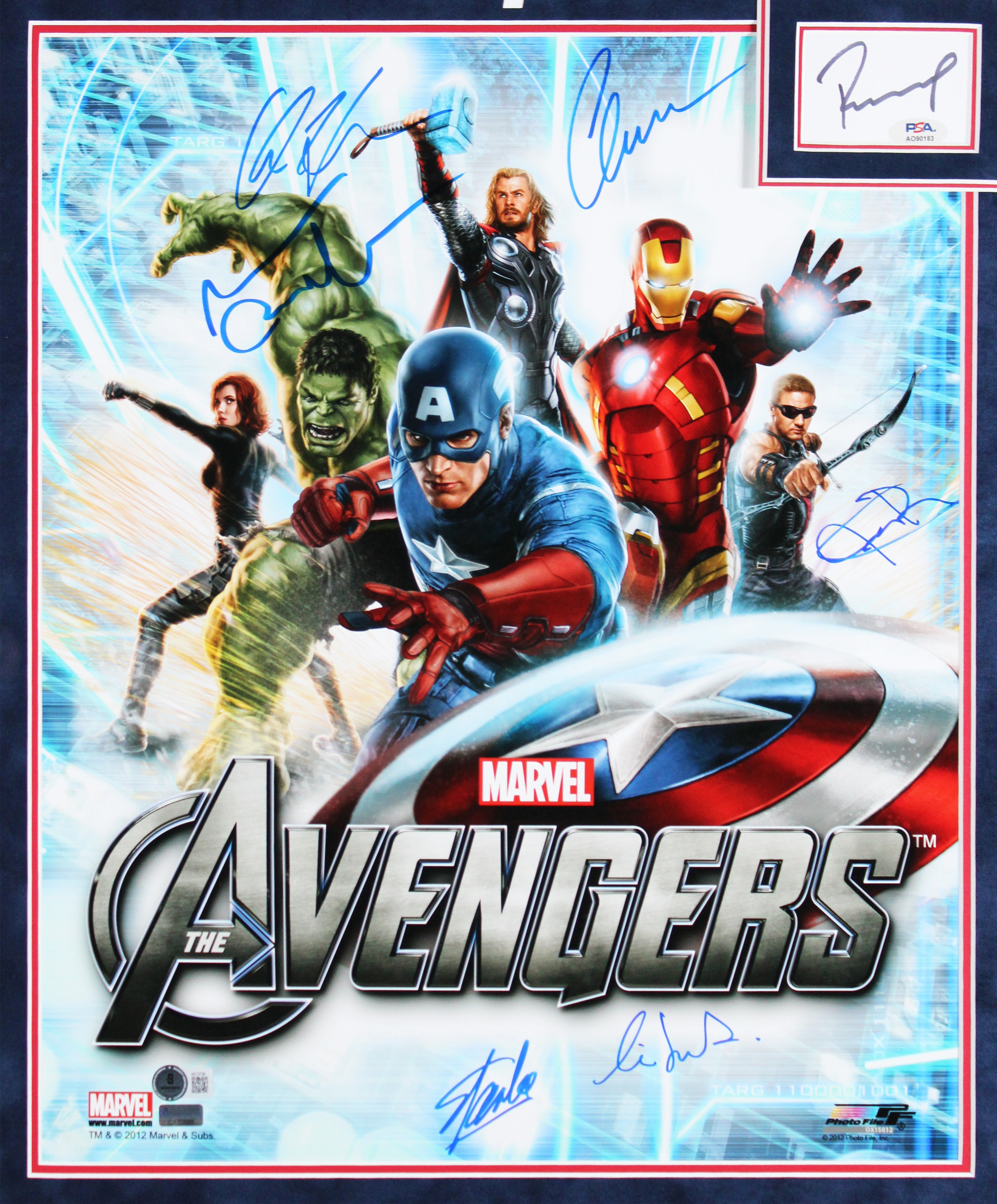 The Avengers (7) Lee, Downey, Hemsworth, Evans +3 Signed Framed Display BAS PSA