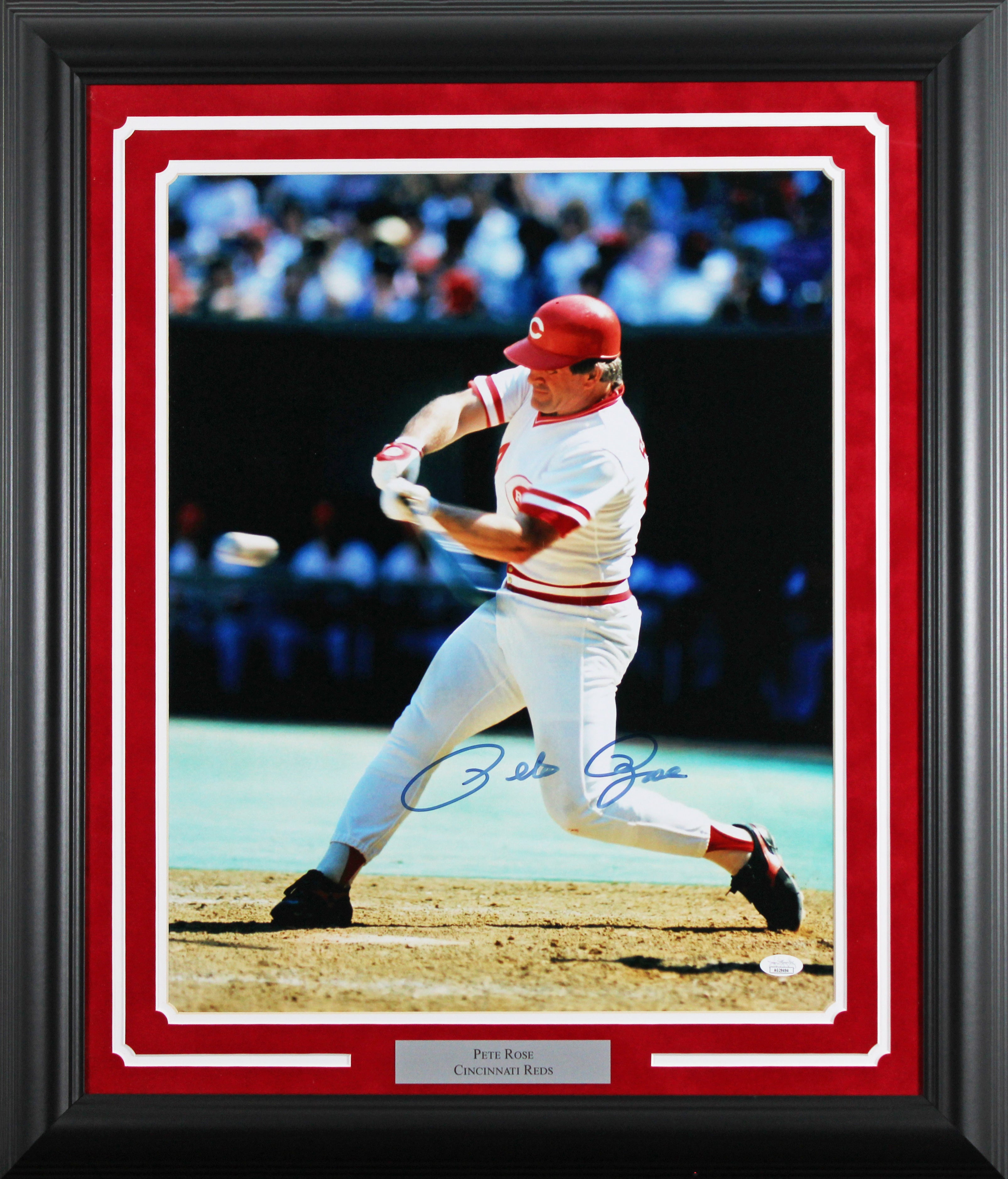 Reds Pete Rose Authentic Signed 16x20 Framed Vertical Batting Photo JSA #AG29494
