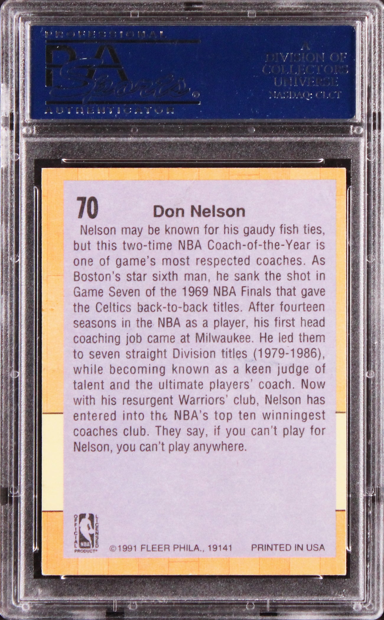 Warriors Don Nelson Authentic Signed 1991 Fleer #70 Card PSA/DNA Slabbed