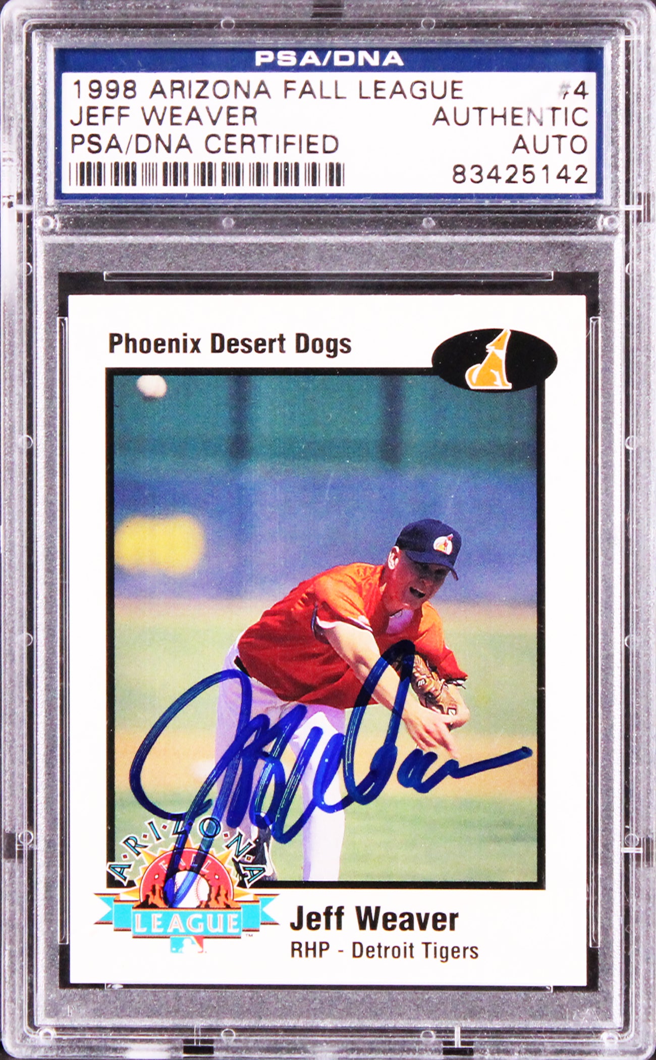 Tigers Jeff Weaver Authentic Signed 1998 Arizona Fall League #4 Card PSA Slabbed