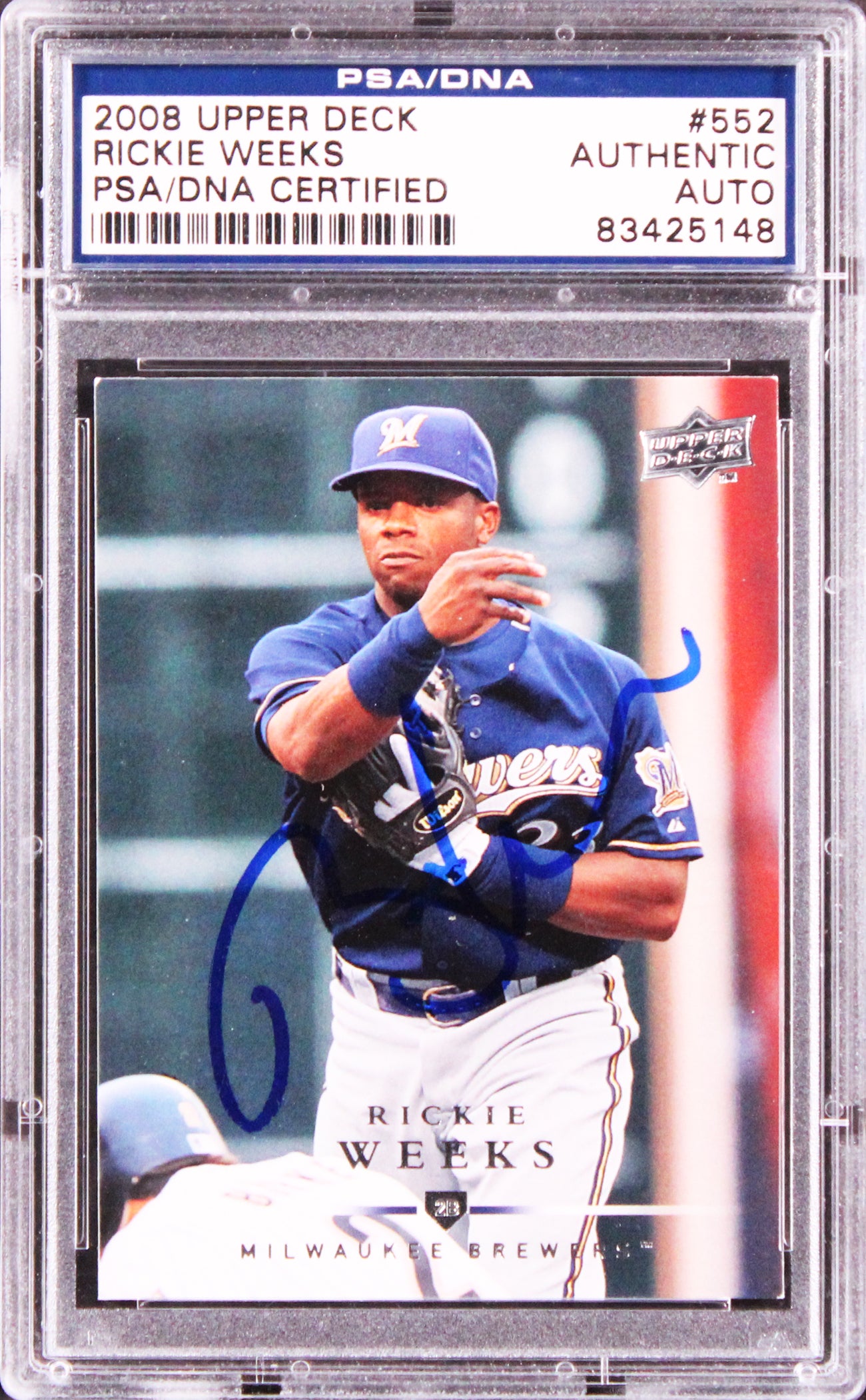 Brewers Rickie Weeks Authentic Signed 2008 Upper Deck #552 Card PSA/DNA Slabbed
