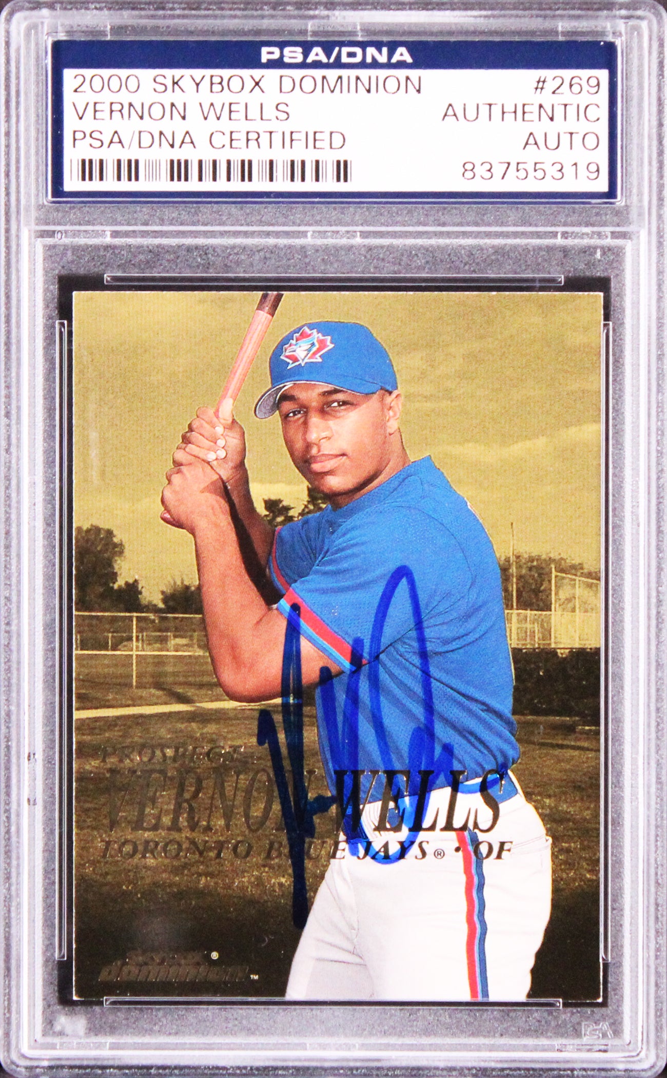 Blue Jays Vernon Wells Signed 2000 Skybox Dominion #269 Rookie Card PSA Slabbed