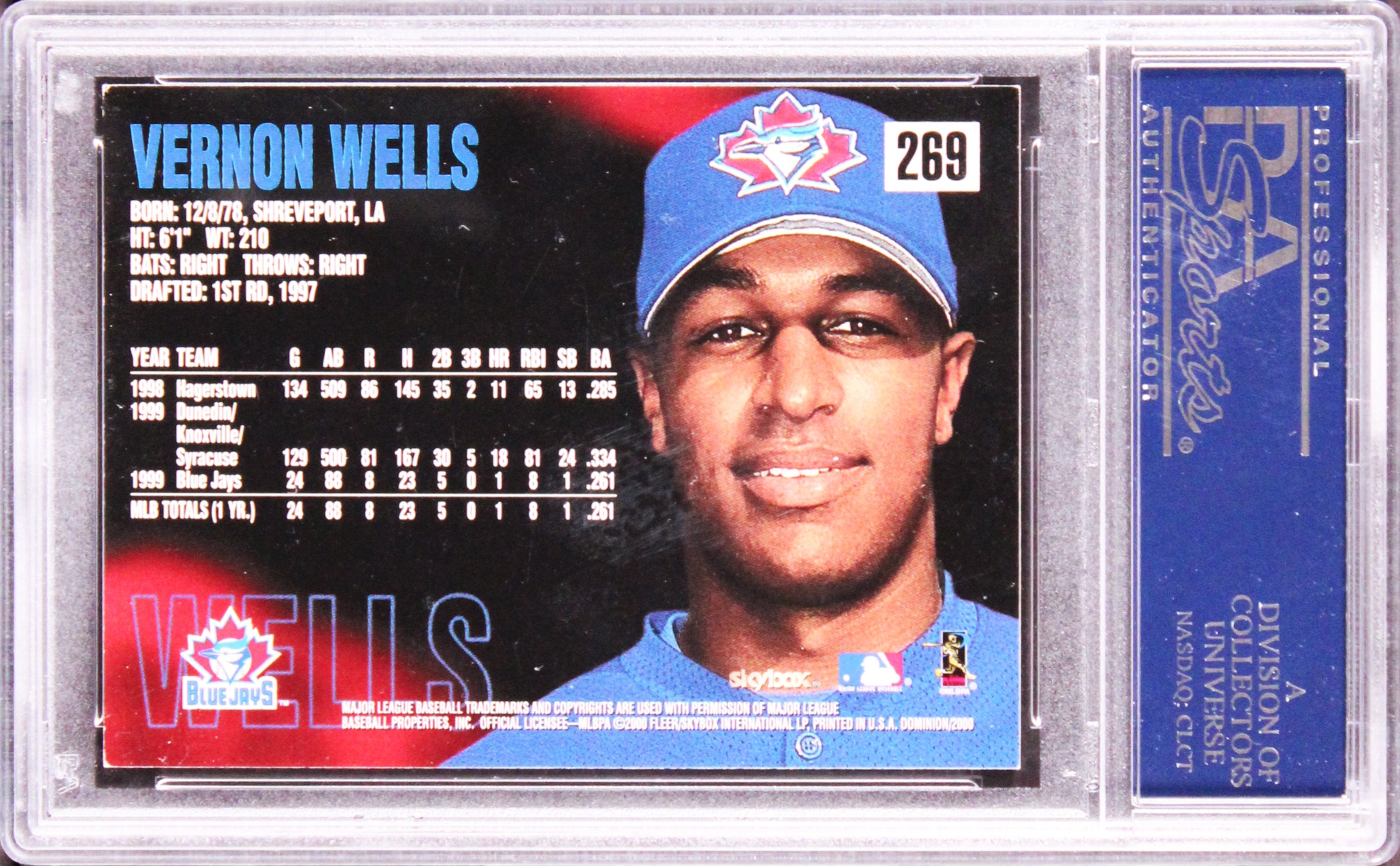 Blue Jays Vernon Wells Signed 2000 Skybox Dominion #269 Rookie Card PSA Slabbed