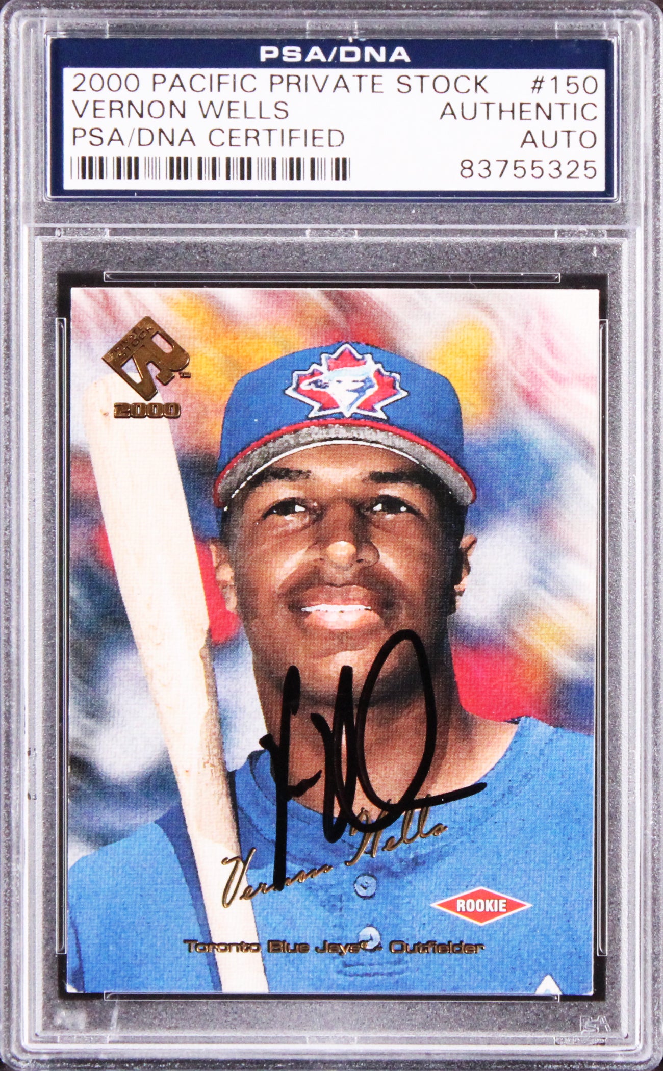 Blue Jays Vernon Wells Signed 2000 Pacific Private Stock #150 RC Card PSA Slab