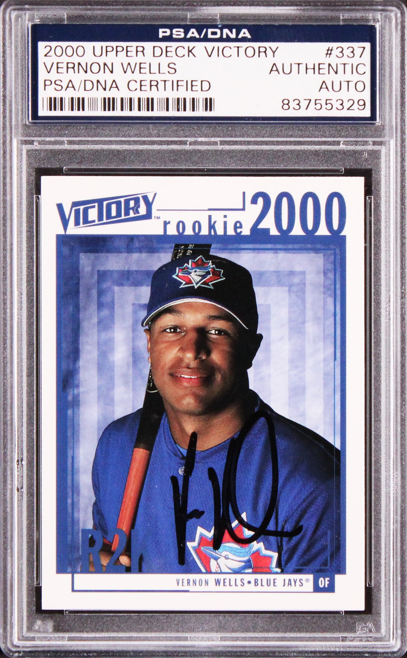 Blue Jays Vernon Wells Signed 2000 Upper Deck Victory #337 Rookie Card PSA Slab