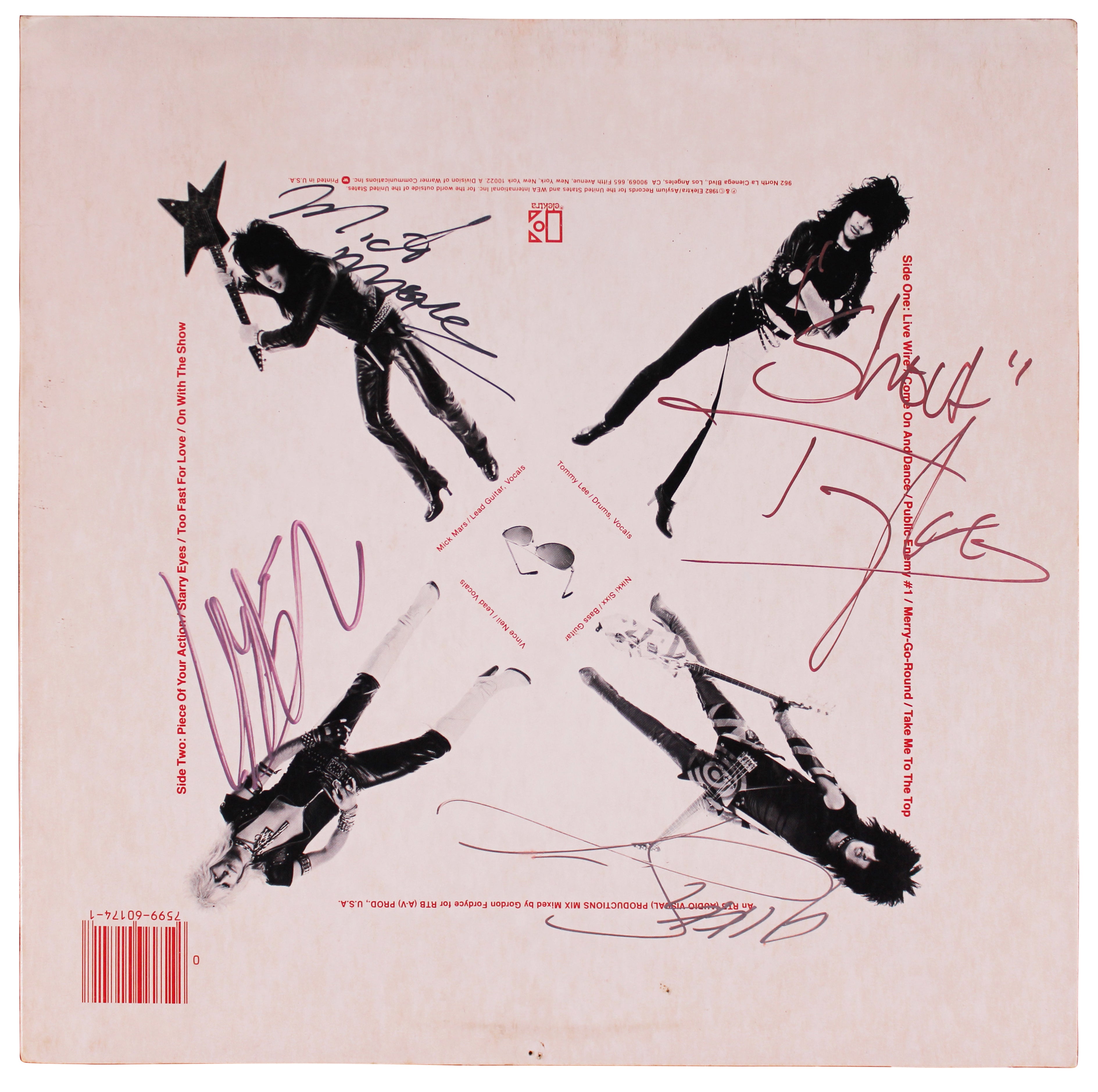 Motley Crue (4) Neil, Sixx, Lee & Mars Signed Album Cover W/ Vinyl BAS #AE19007