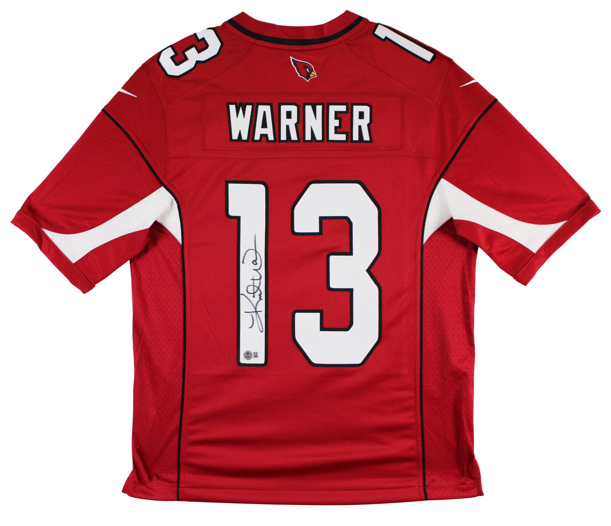 Cardinals Kurt Warner Signed Red Nike Game Jersey w/ Black Sig BAS Witnessed