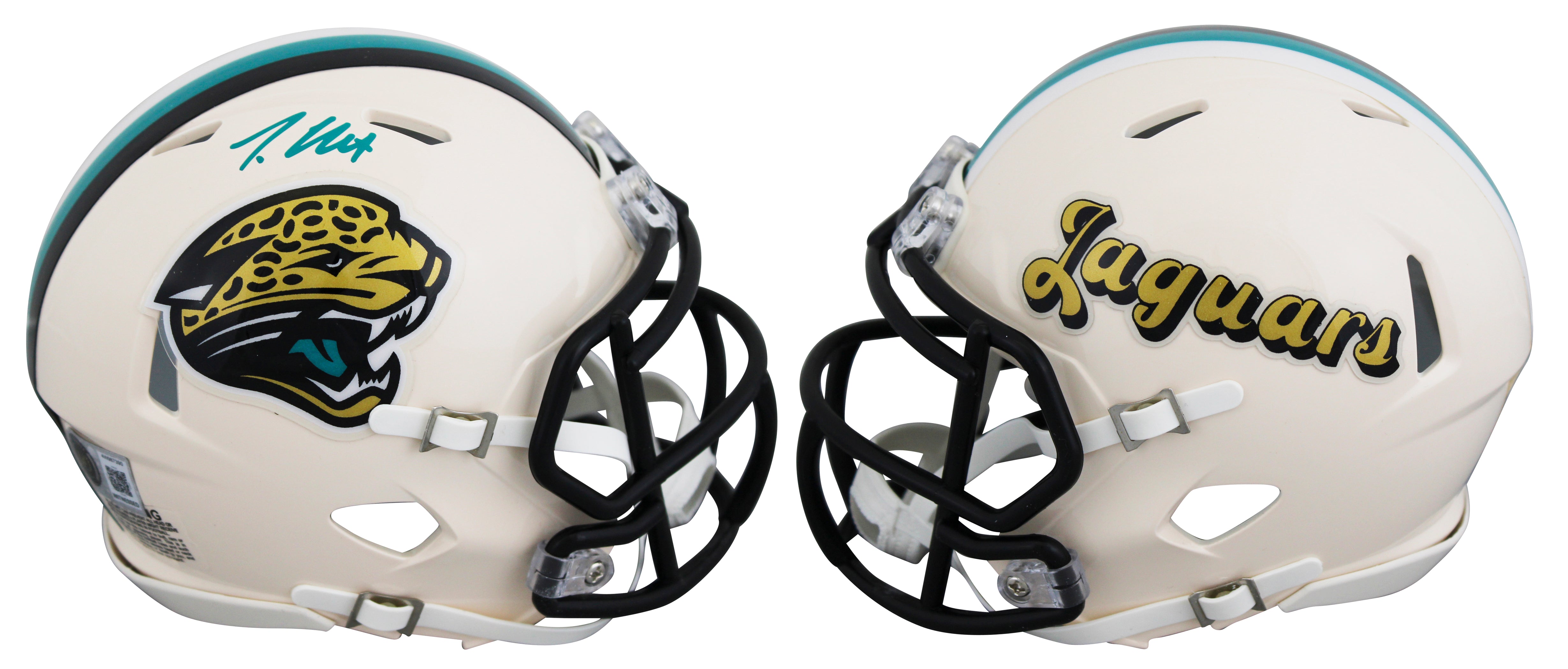 Jaguars Travis Hunter Signed Retro Speed Mini Helmet W/ Case BAS Witnessed