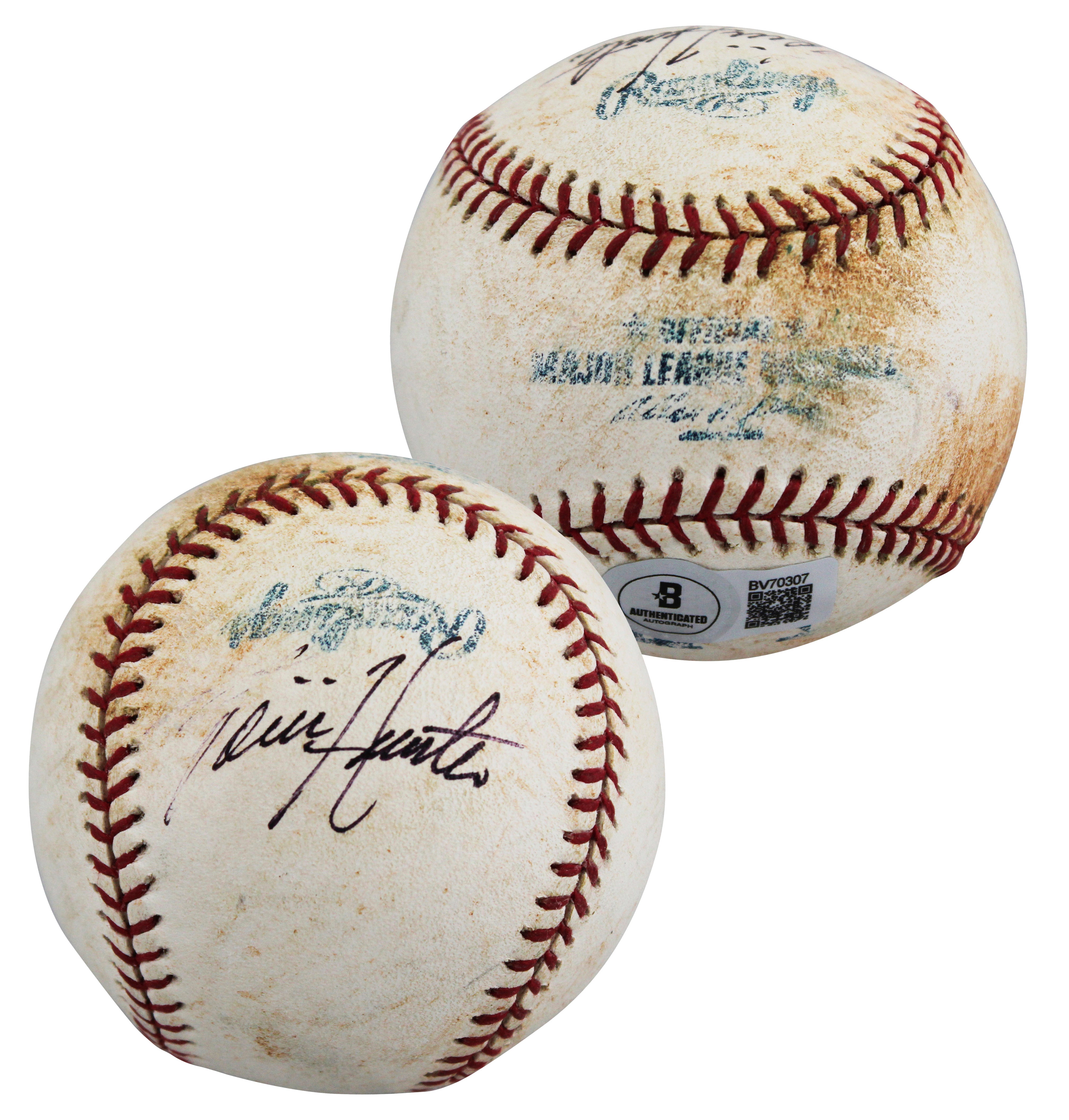 Twins Torii Hunter Authentic Signed Game Used Selig OML Baseball BAS #BV70307