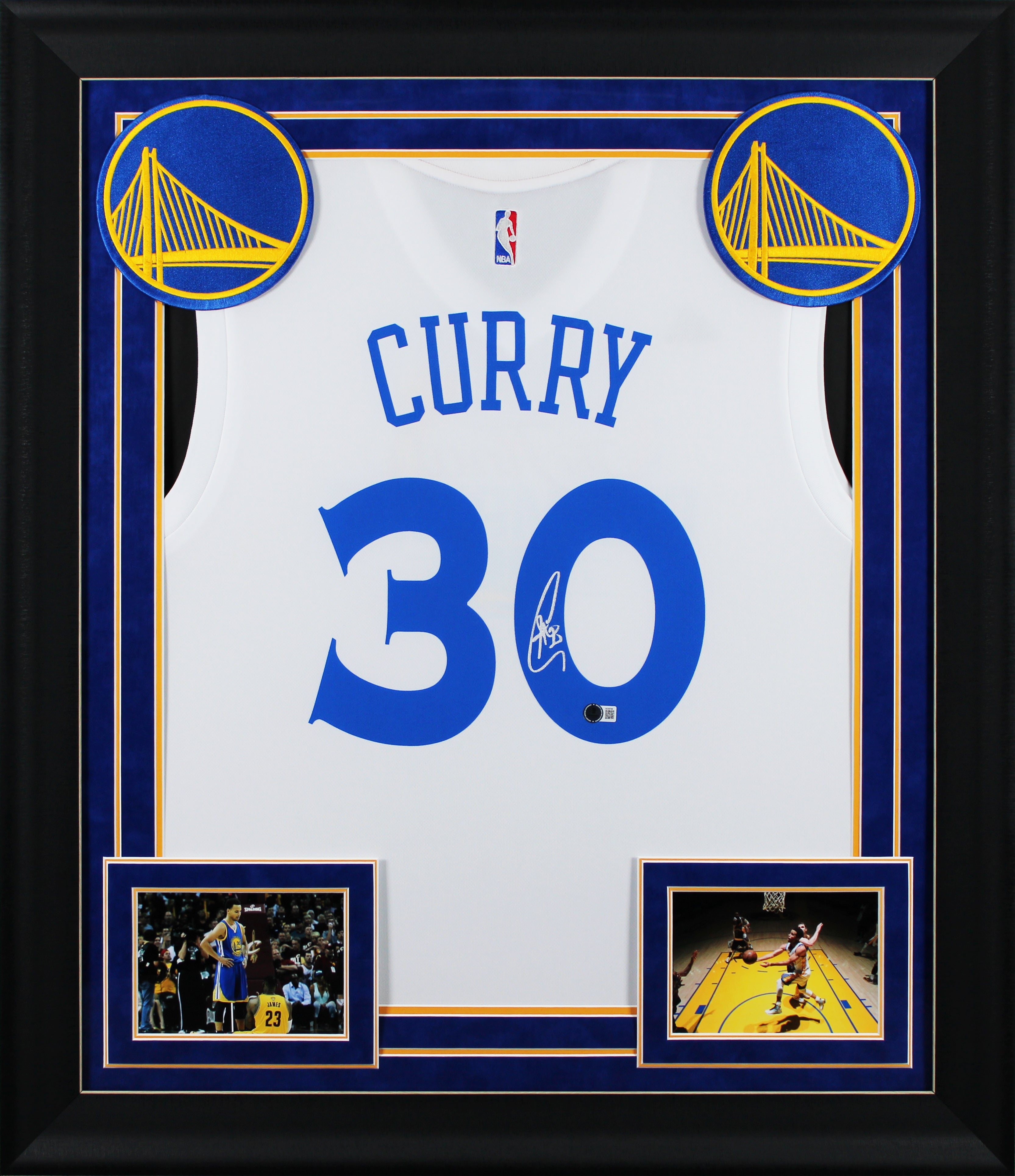 Warriors Stephen Curry Signed White Adidas 2017 Finals Framed Jersey BAS