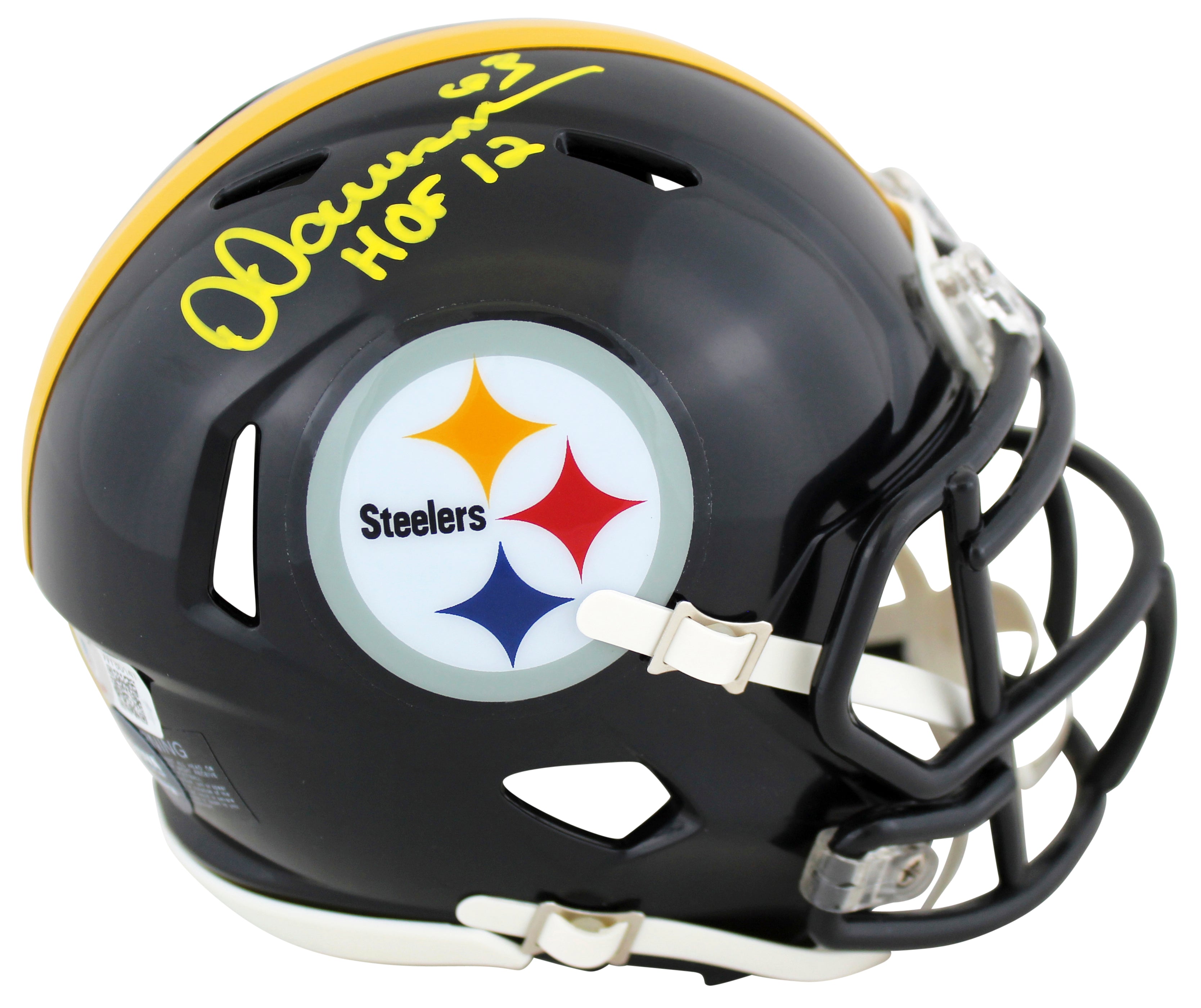 Steelers Dermontti Dawson "HOF 12" Signed Speed Mini Helmet W/ Case BAS Witness