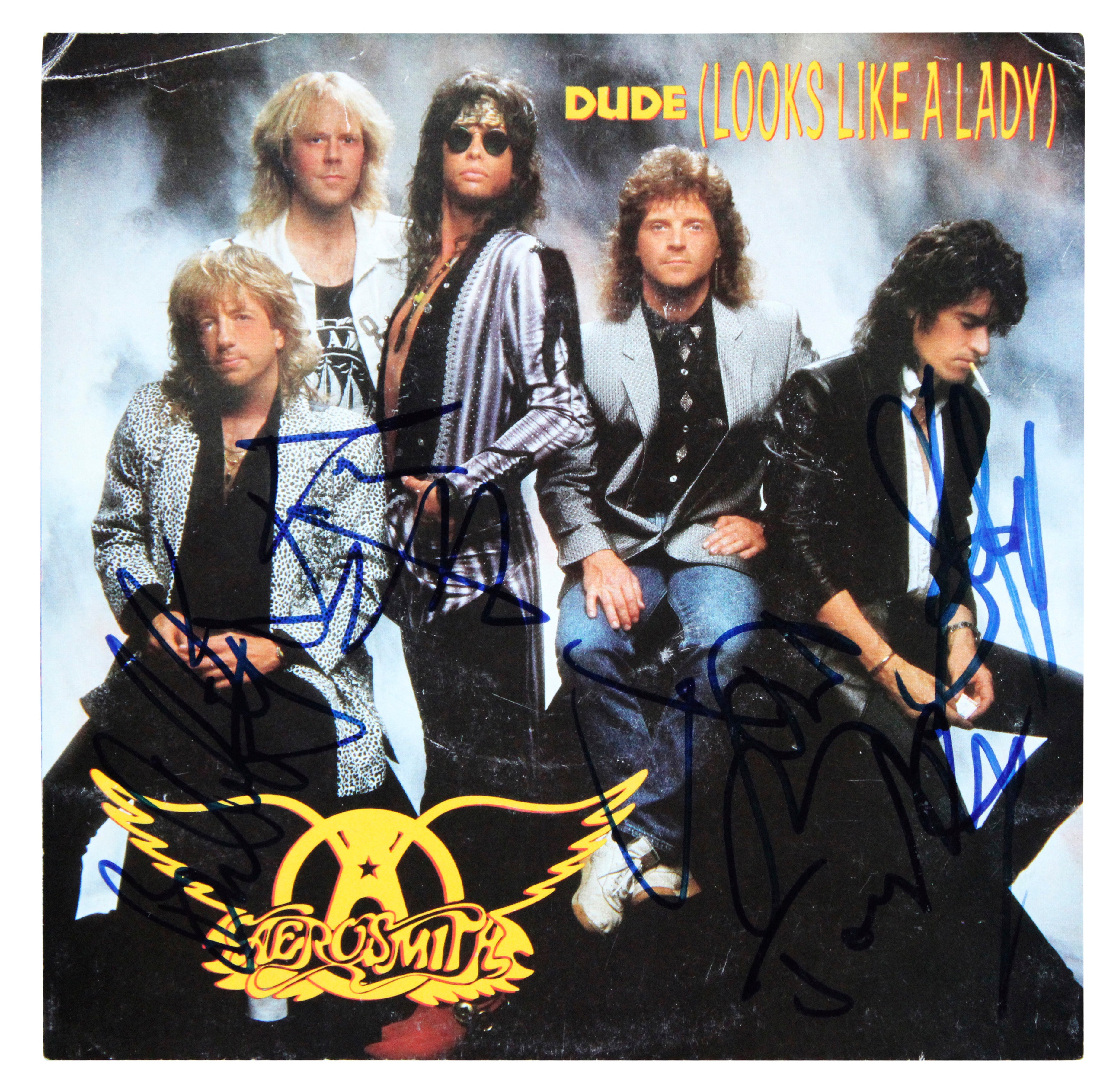 Aerosmith (5) Tyler, Perry, Hamilton +2 Signed 45 RPM Album Cover W/ Vinyl BAS
