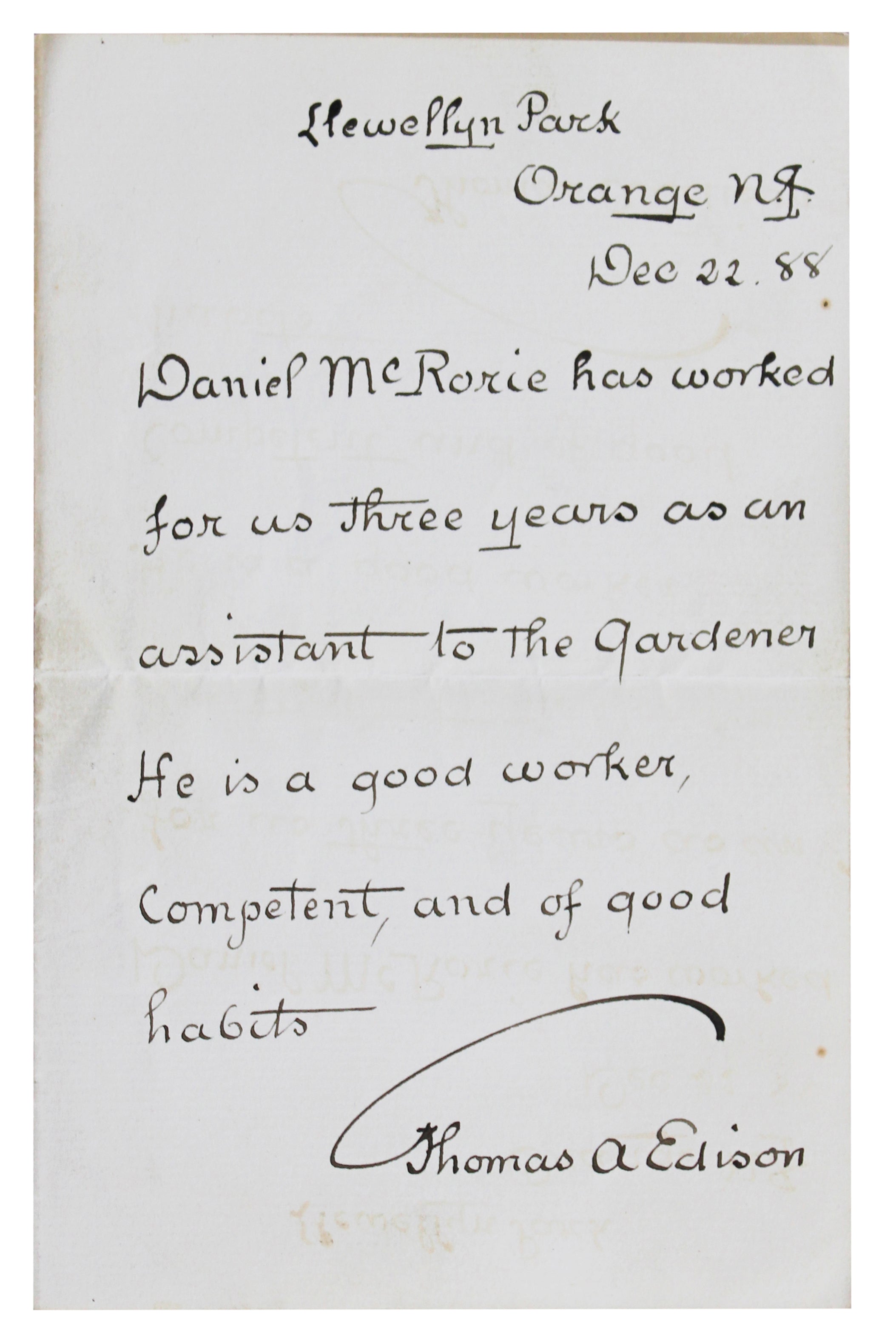 Thomas Edison Authentic Signed Handwritten Letter Auto Graded 10! BAS #AC60869