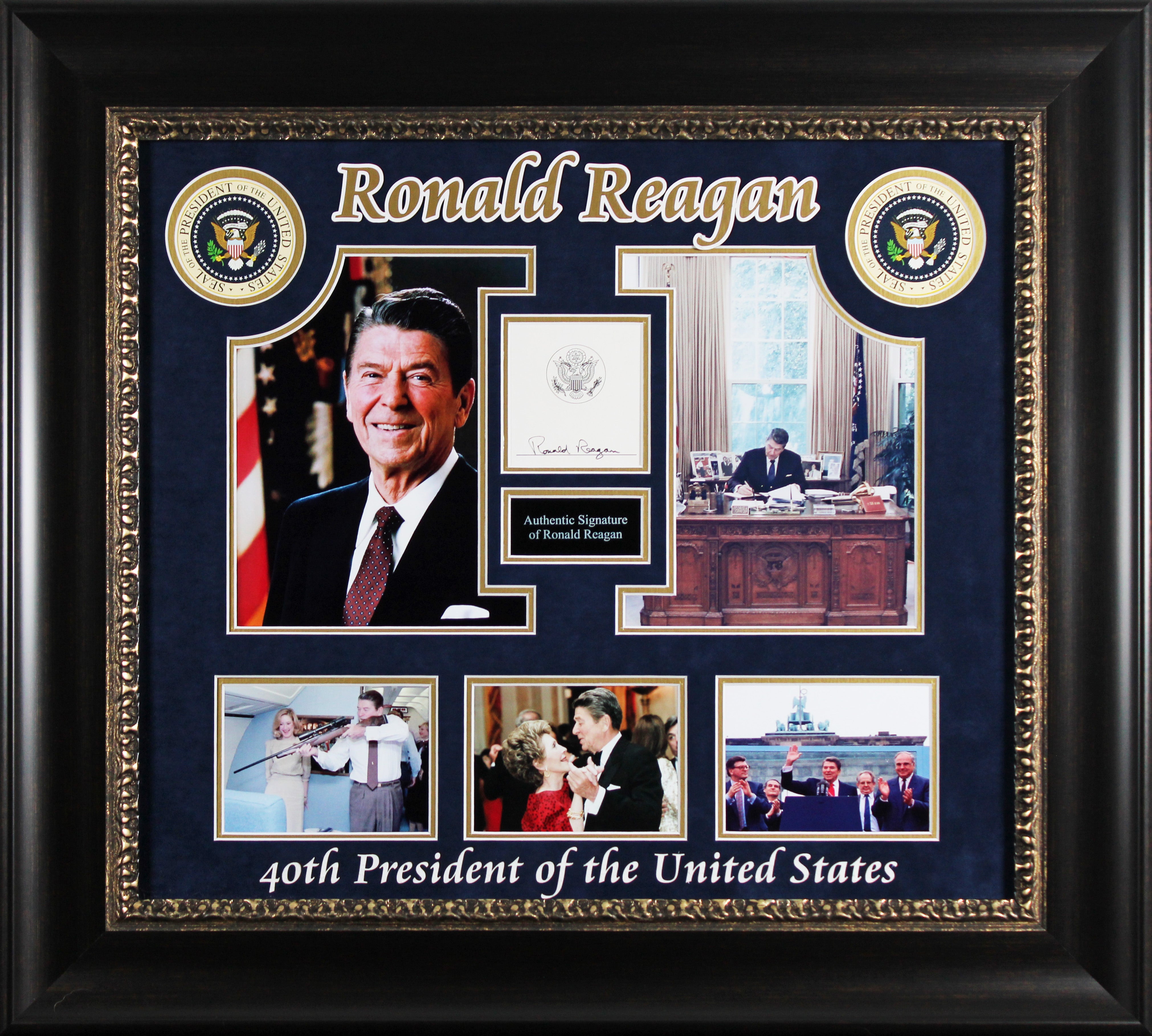 Ronald Reagan Authentic Signed 2x3.5 Cut Signature Framed Display BAS #AB76866