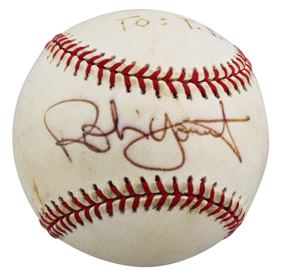 Brewers Robin Yount "To: T.J." Signed Game Used Sellig OML Baseball BAS #BV70382