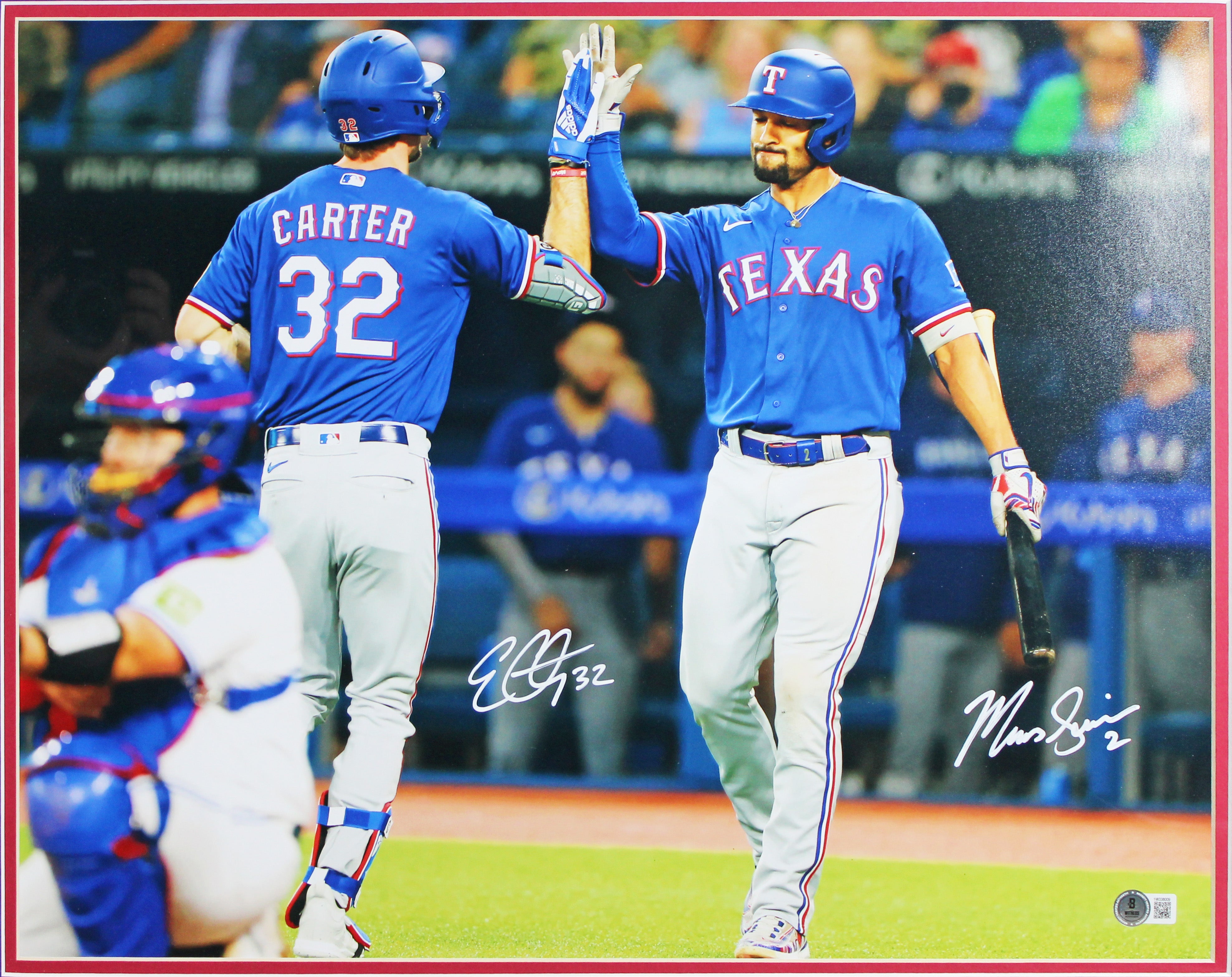 Rangers Evan Carter & Marcus Semien Signed 16x20 Framed Photo BAS Wit #1W338009