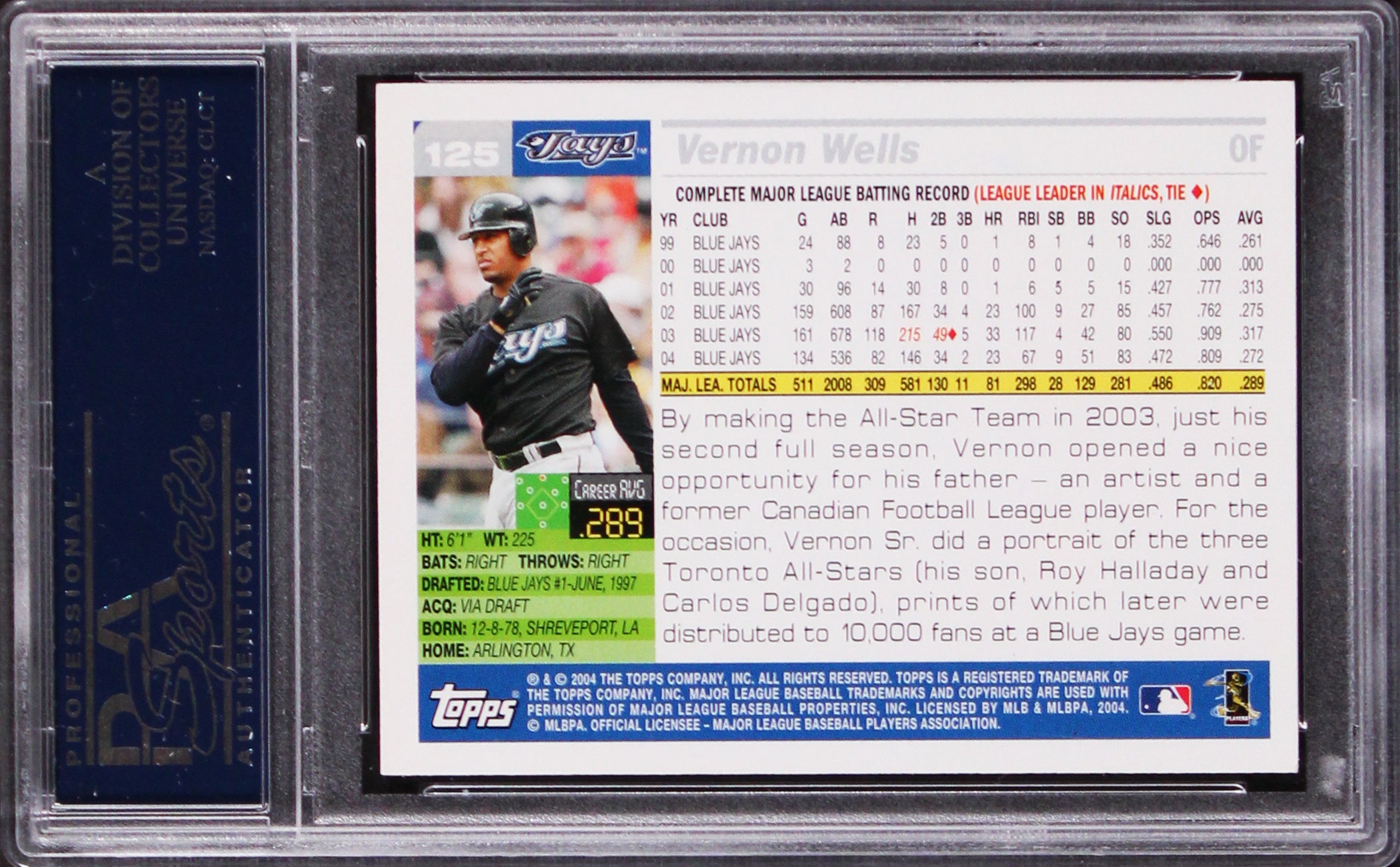 Blue Jays Vernon Wells Authentic Signed 2005 Topps #125 Card PSA/DNA Slabbed