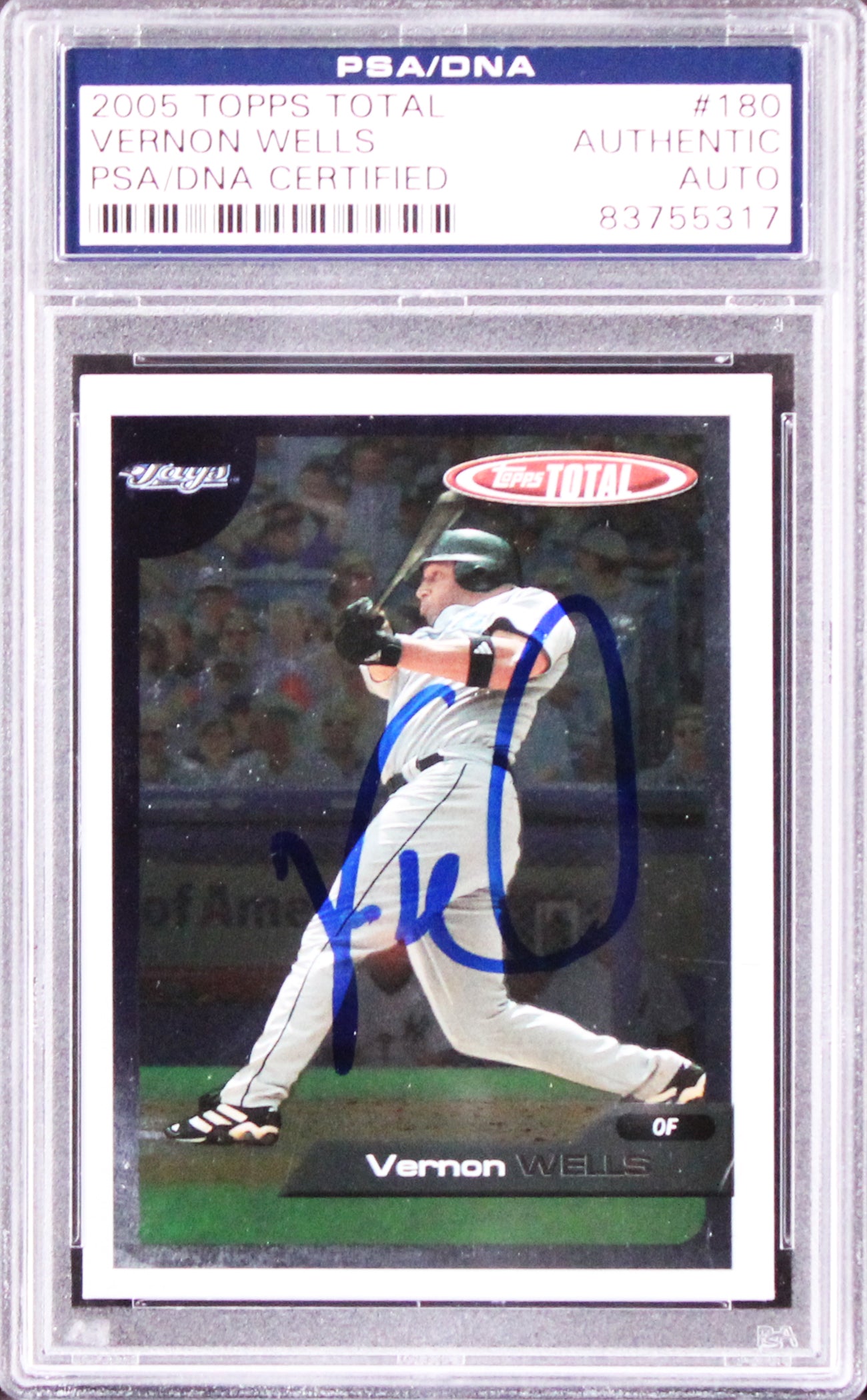 Blue Jays Vernon Wells Authentic Signed 2005 Topps Total #180 Card PSA/DNA Slab