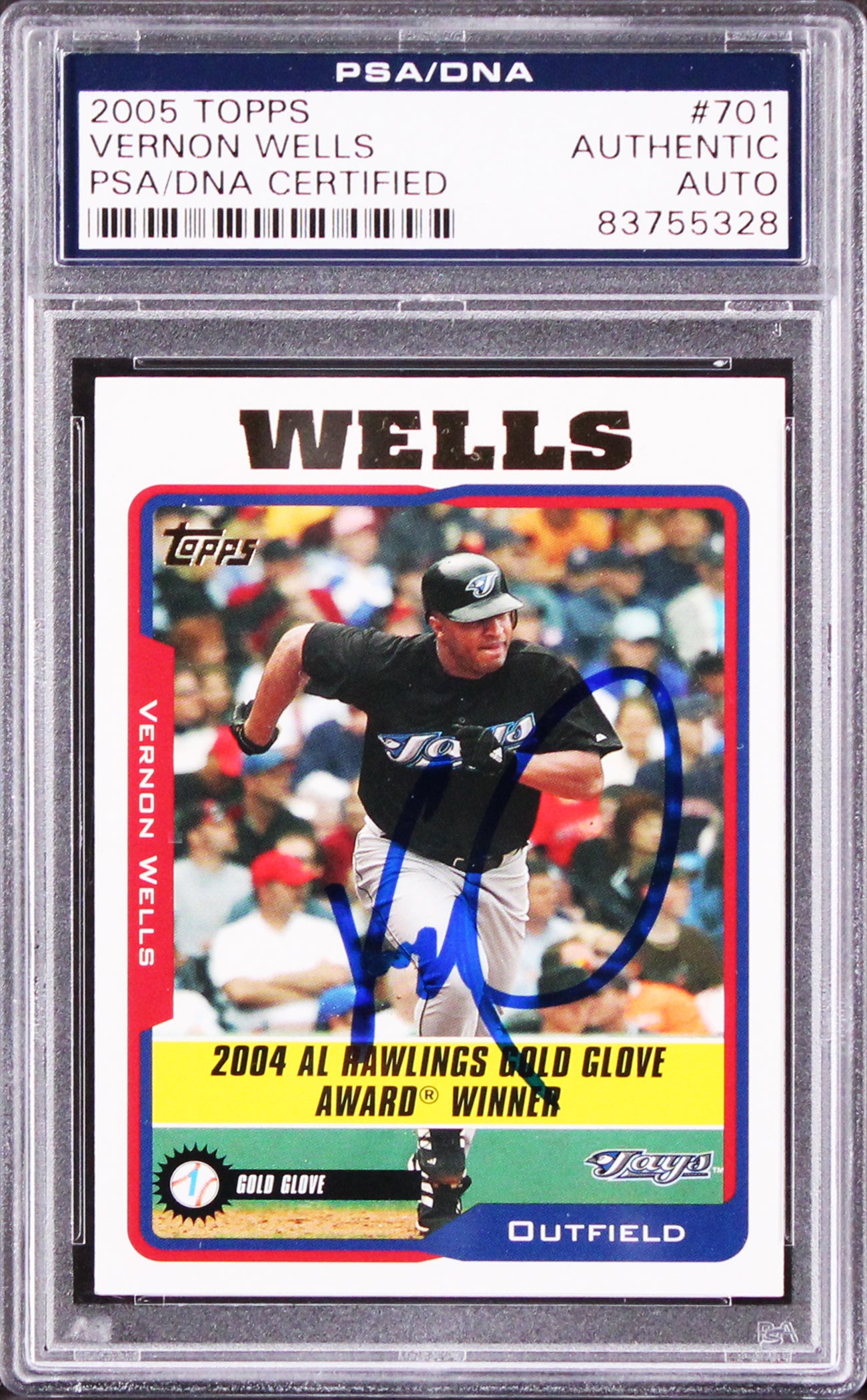 Blue Jays Vernon Wells Authentic Signed 2005 Topps #701 Card PSA/DNA Slabbed