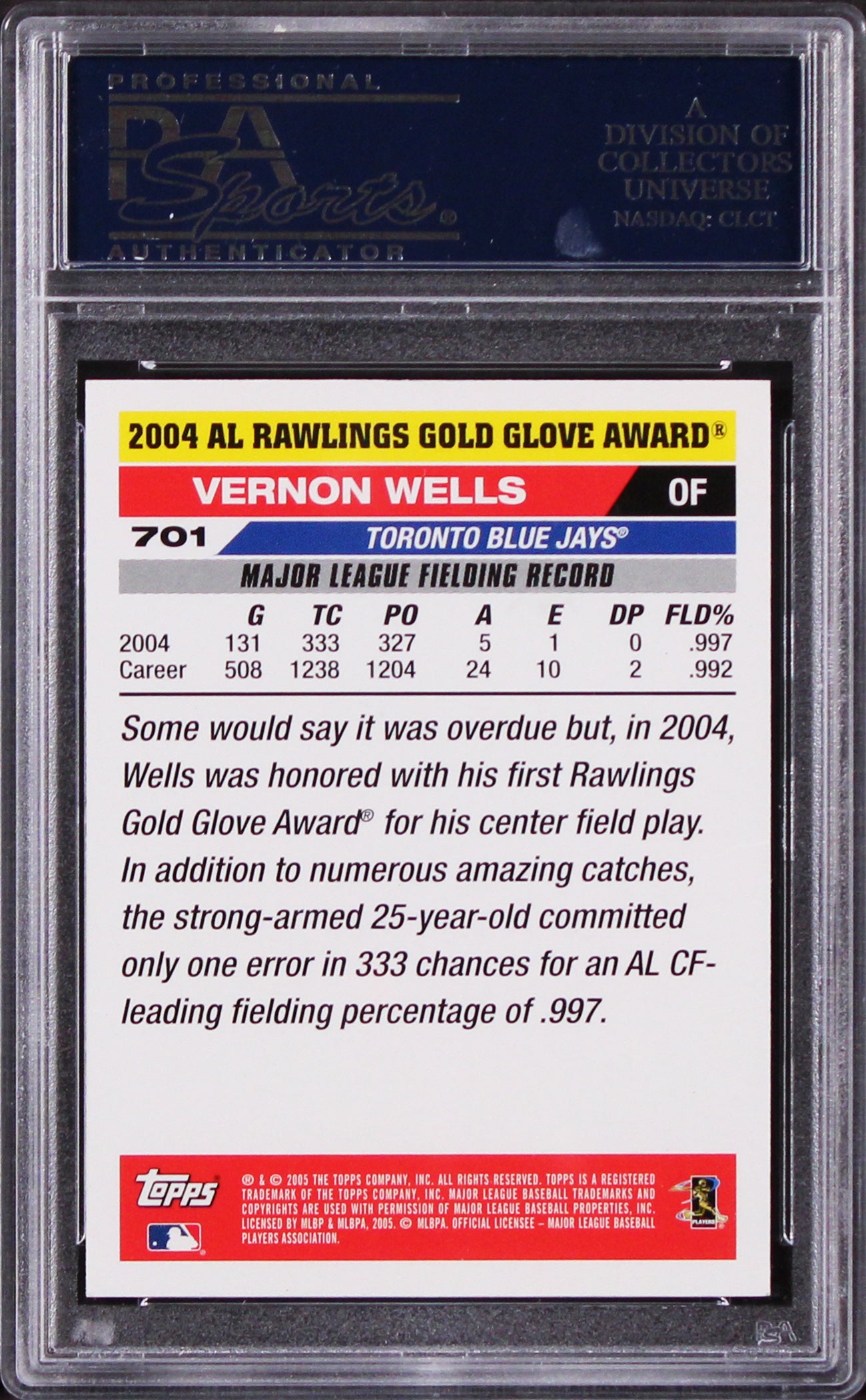 Blue Jays Vernon Wells Authentic Signed 2005 Topps #701 Card PSA/DNA Slabbed