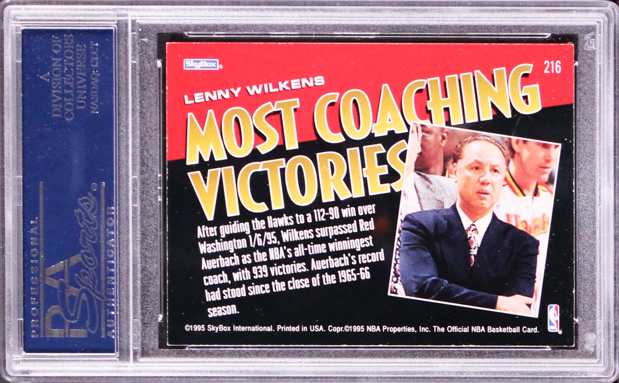 Hawks Lenny Wilkens Authentic Signed 1995 Hoops #216 Card PSA/DNA Slabbed