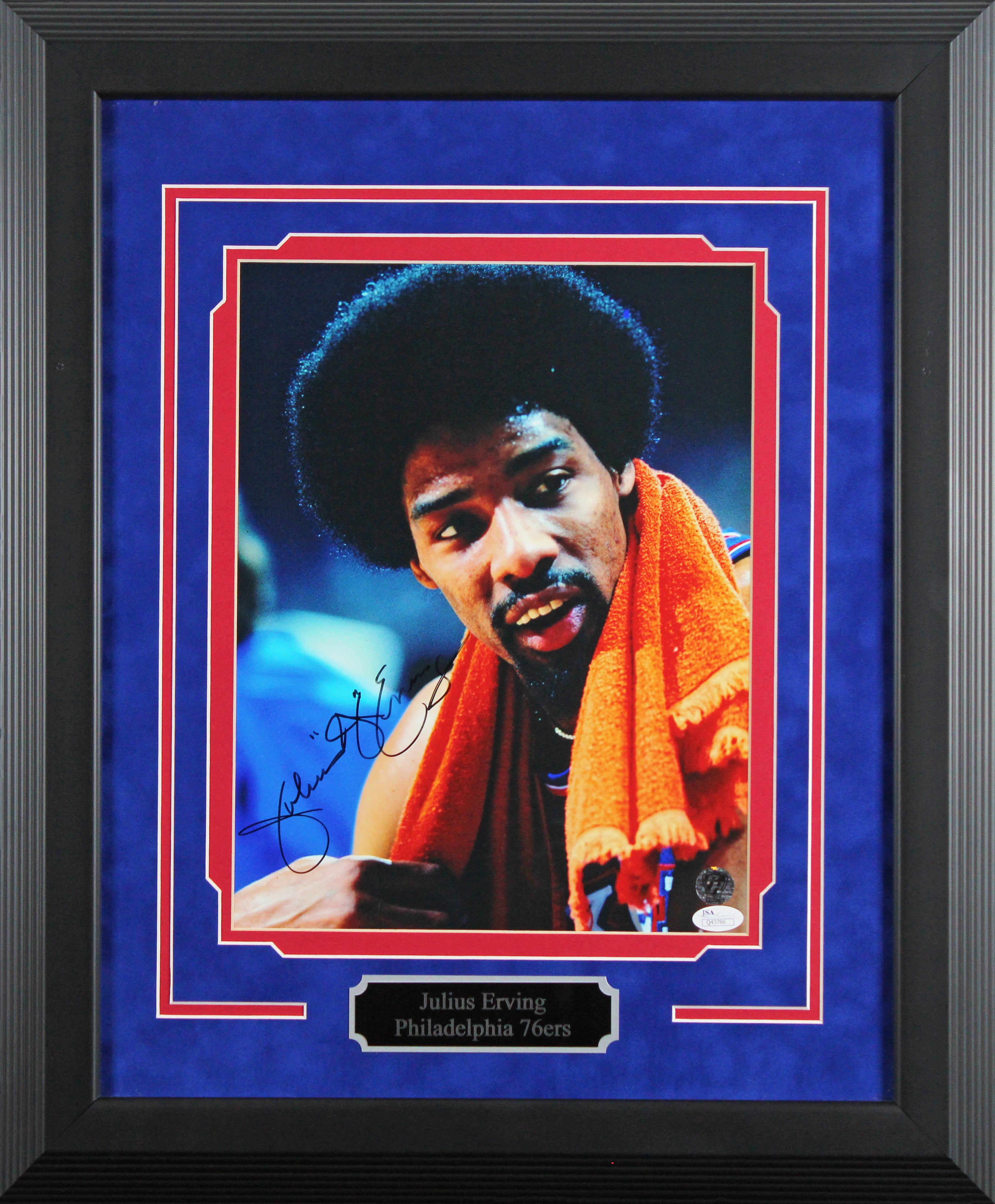 76ers Julius "Dr. J" Erving Authentic Signed 11x14 Framed Photo JSA #Q43786