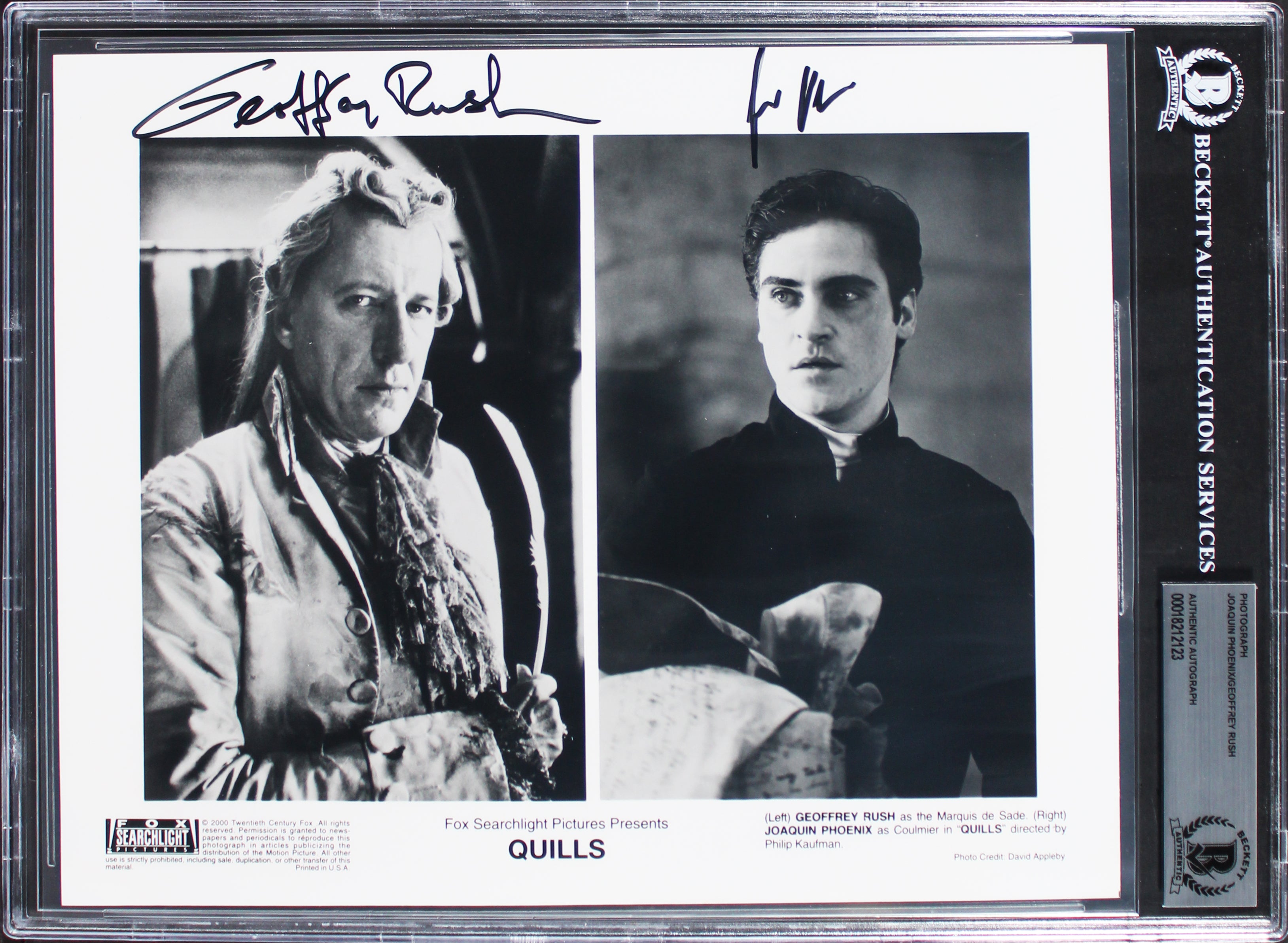 Joaquin Phoenix & Geoffrey Rush Quills Authentic Signed 8x10 Photo BAS Slabbed