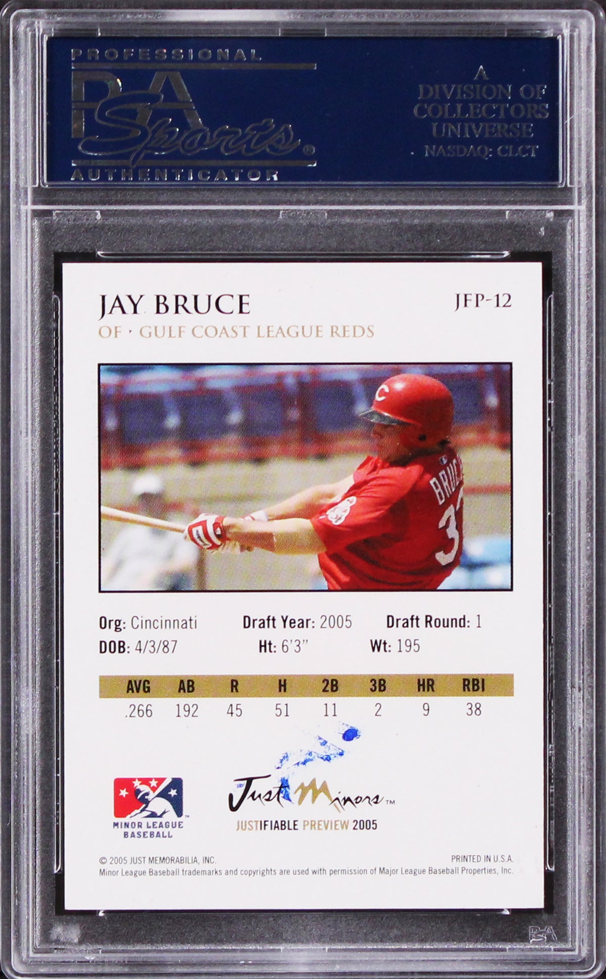 Reds Jay Bruce Signed 2005 Justifiable Preview #JFP12 Rookie Card PSA/DNA Slab