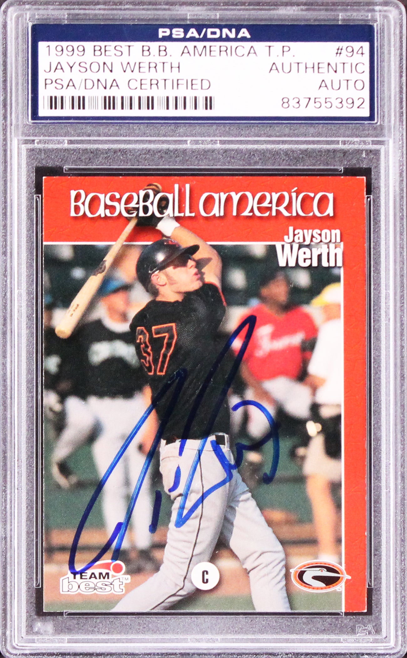 Jayson Werth Signed 1999 Best B.B. America T.P. #94 Rookie Card PSA/DNA Slabbed