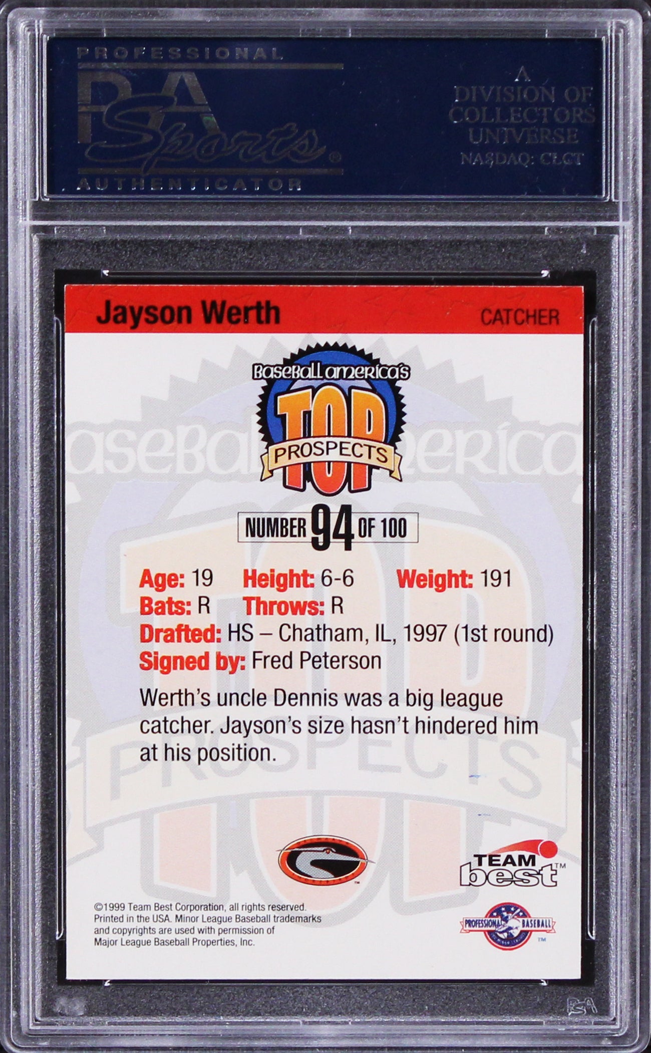 Jayson Werth Signed 1999 Best B.B. America T.P. #94 Rookie Card PSA/DNA Slabbed