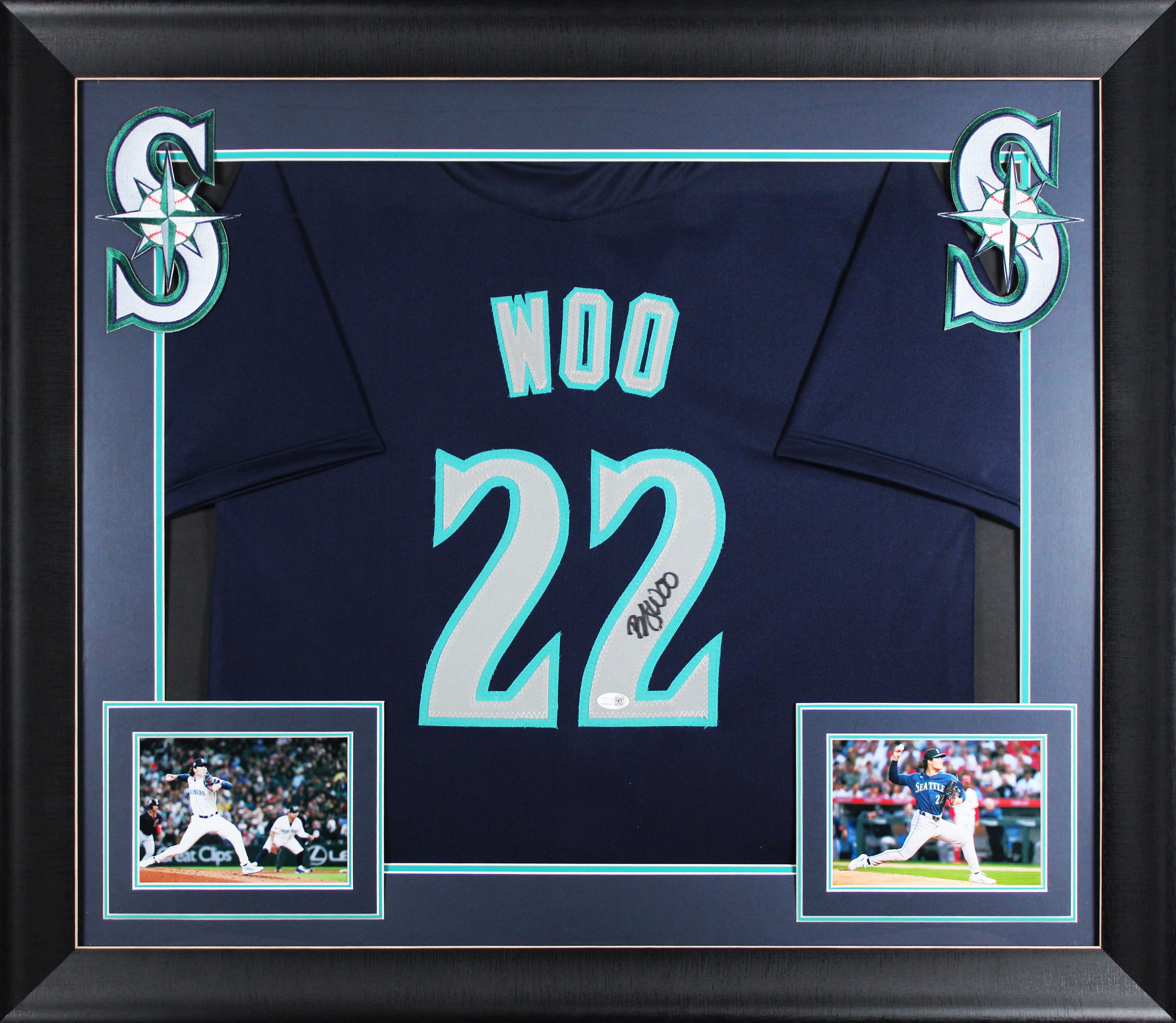 Bryan Woo Authentic Signed Navy Pro Style Framed Jersey Autographed BAS Witness