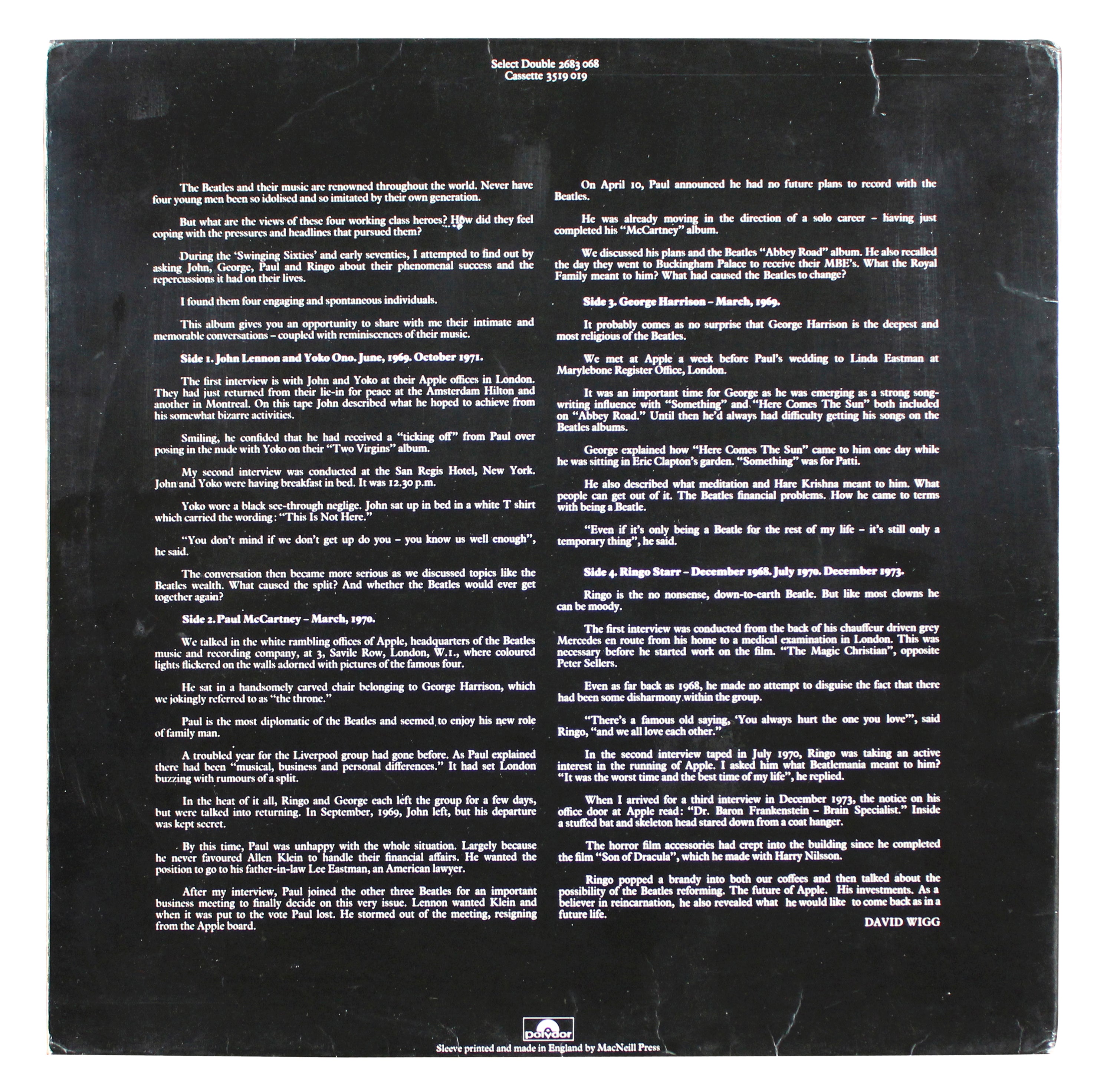 Paul McCartney Signed The Beatles David Wigg Interviews Album Flat BAS #AE65104