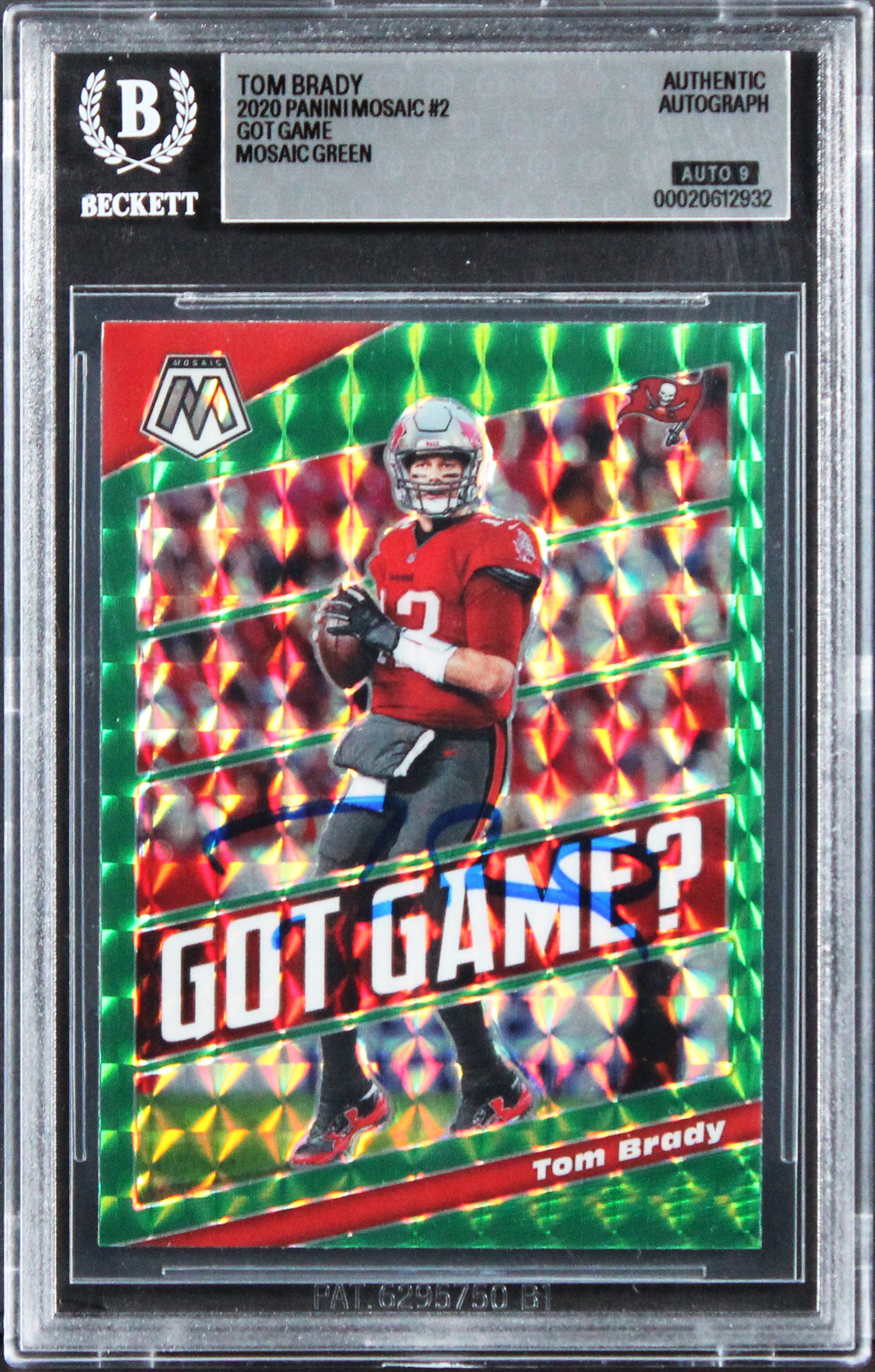 Buccaneers Tom Brady Signed 2020 Panini Mosaic #2 Got Game Card Auto 9 BAS Slabb