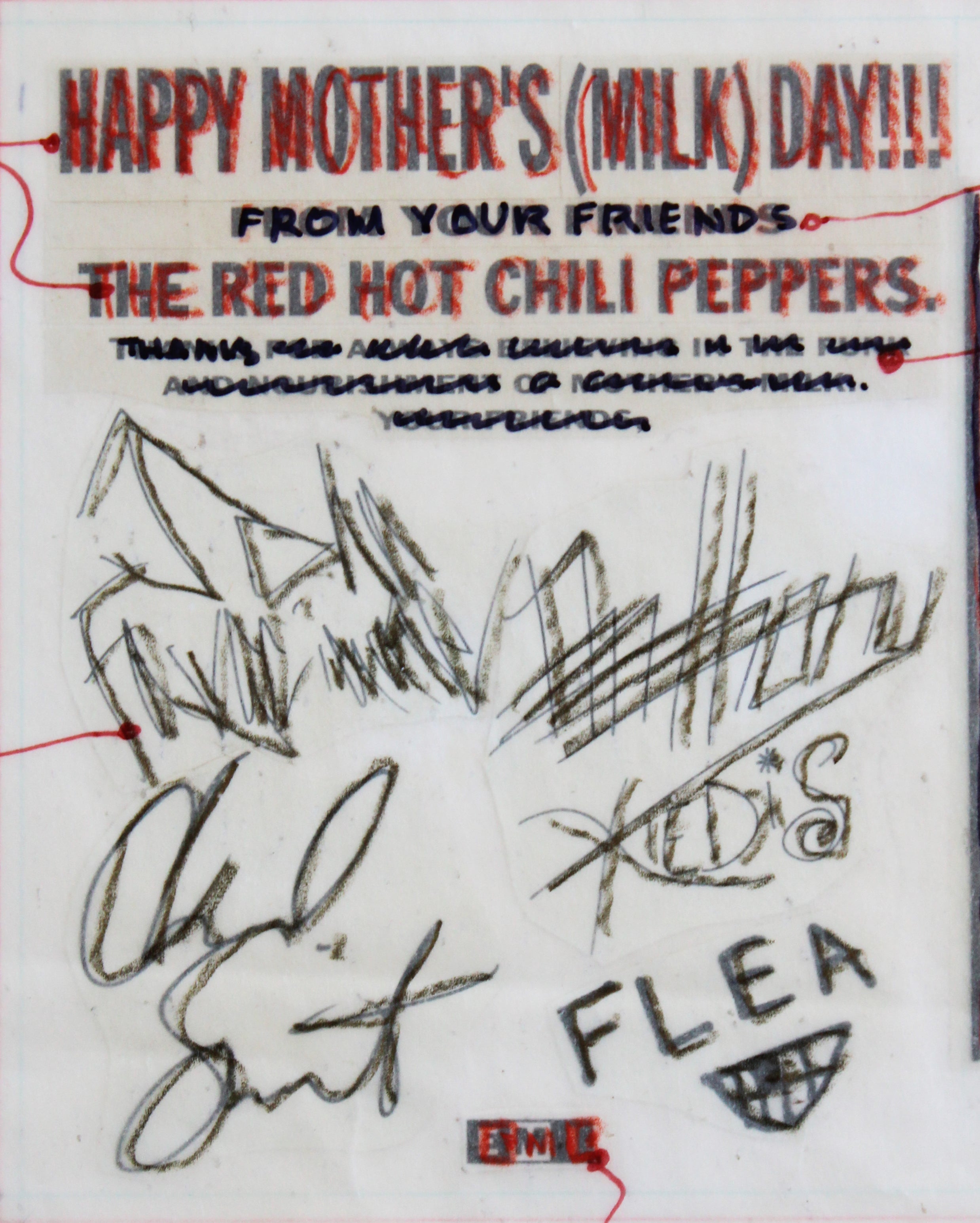 RHCP (4) Kiedis, Flea, +2 Signed 15x20 Mothers Milk Album Mechanical Layout BAS